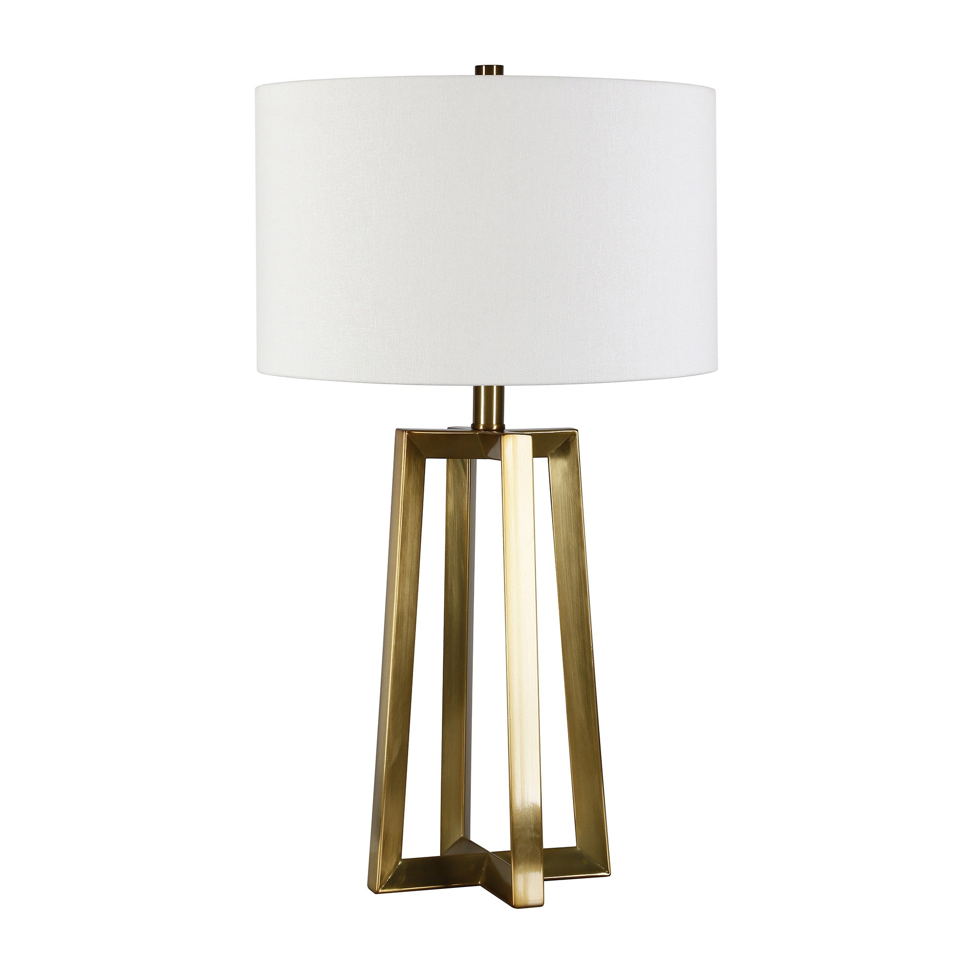 24" Brass Metal Table Lamp With White Drum Shade - Minihomy