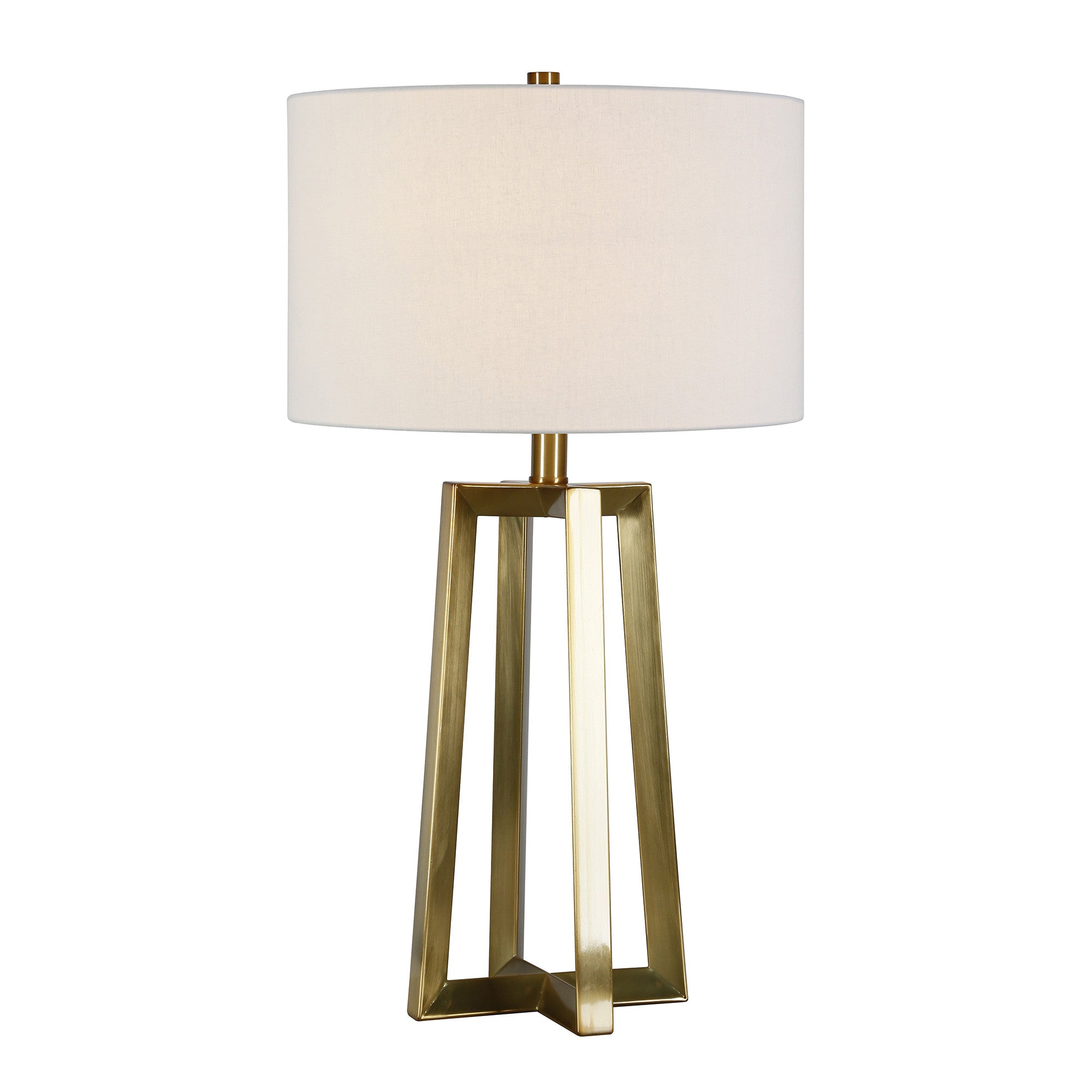 24" Brass Metal Table Lamp With White Drum Shade - Minihomy