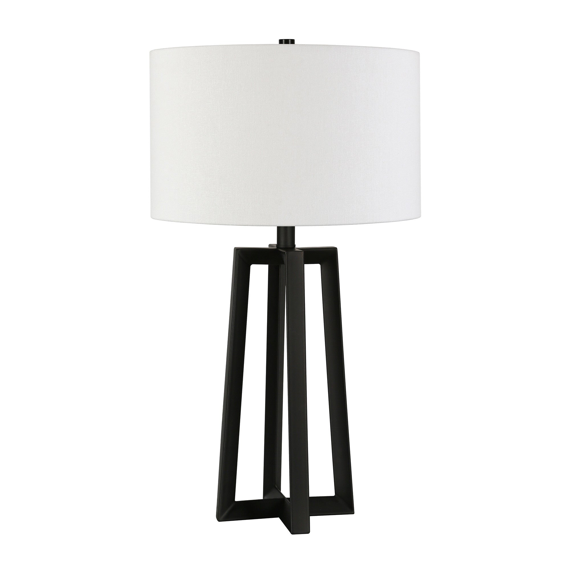 24" Black and White Metal Table Lamp With White Drum Shade - Minihomy