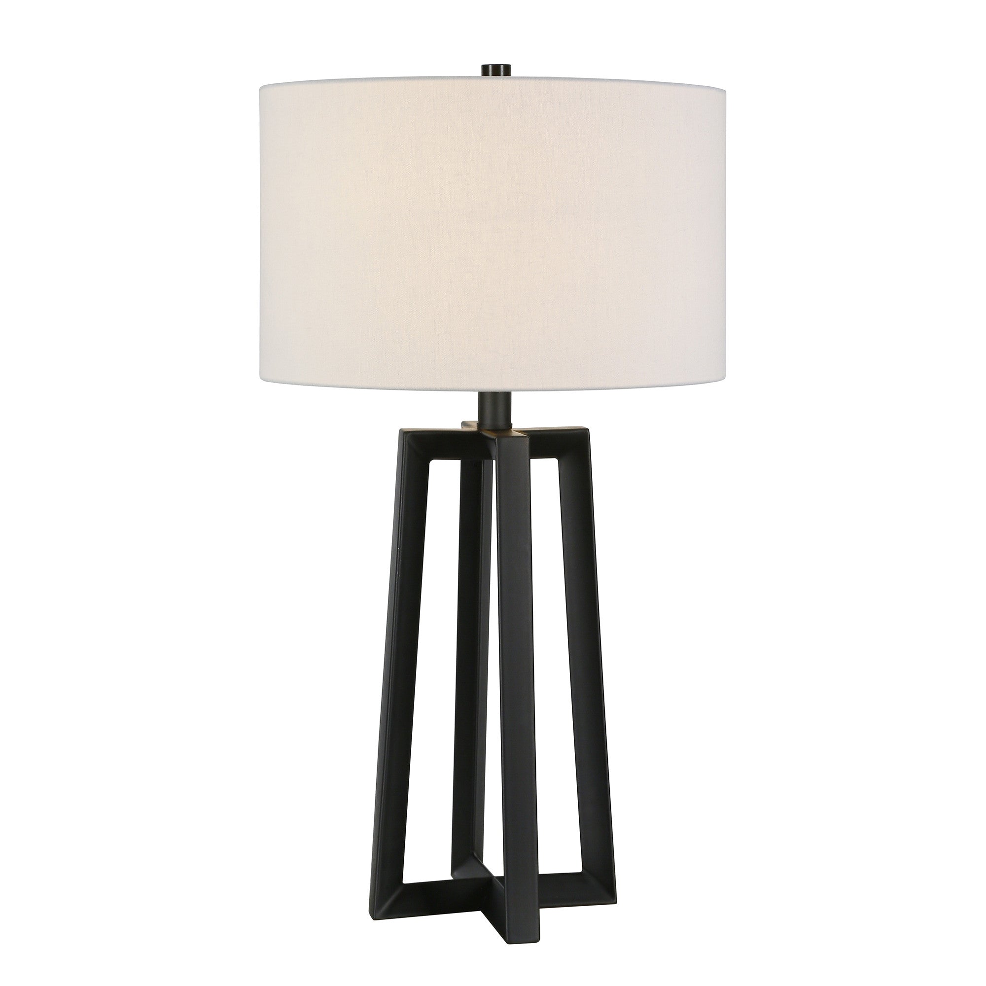 24" Black and White Metal Table Lamp With White Drum Shade - Minihomy