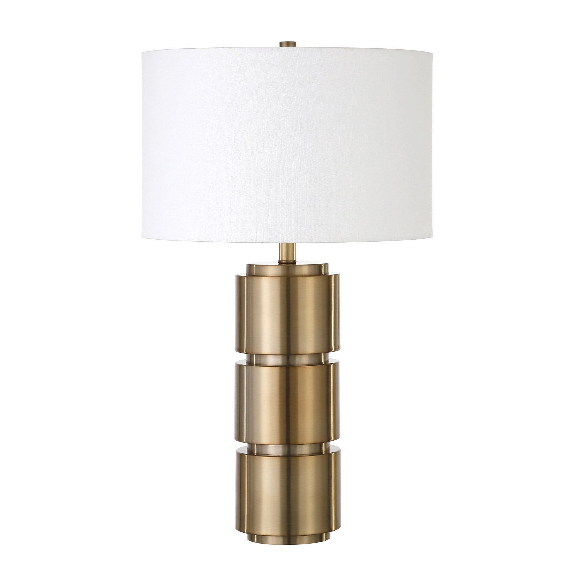 27" Brass Metal Table Lamp With White Drum Shade - Minihomy