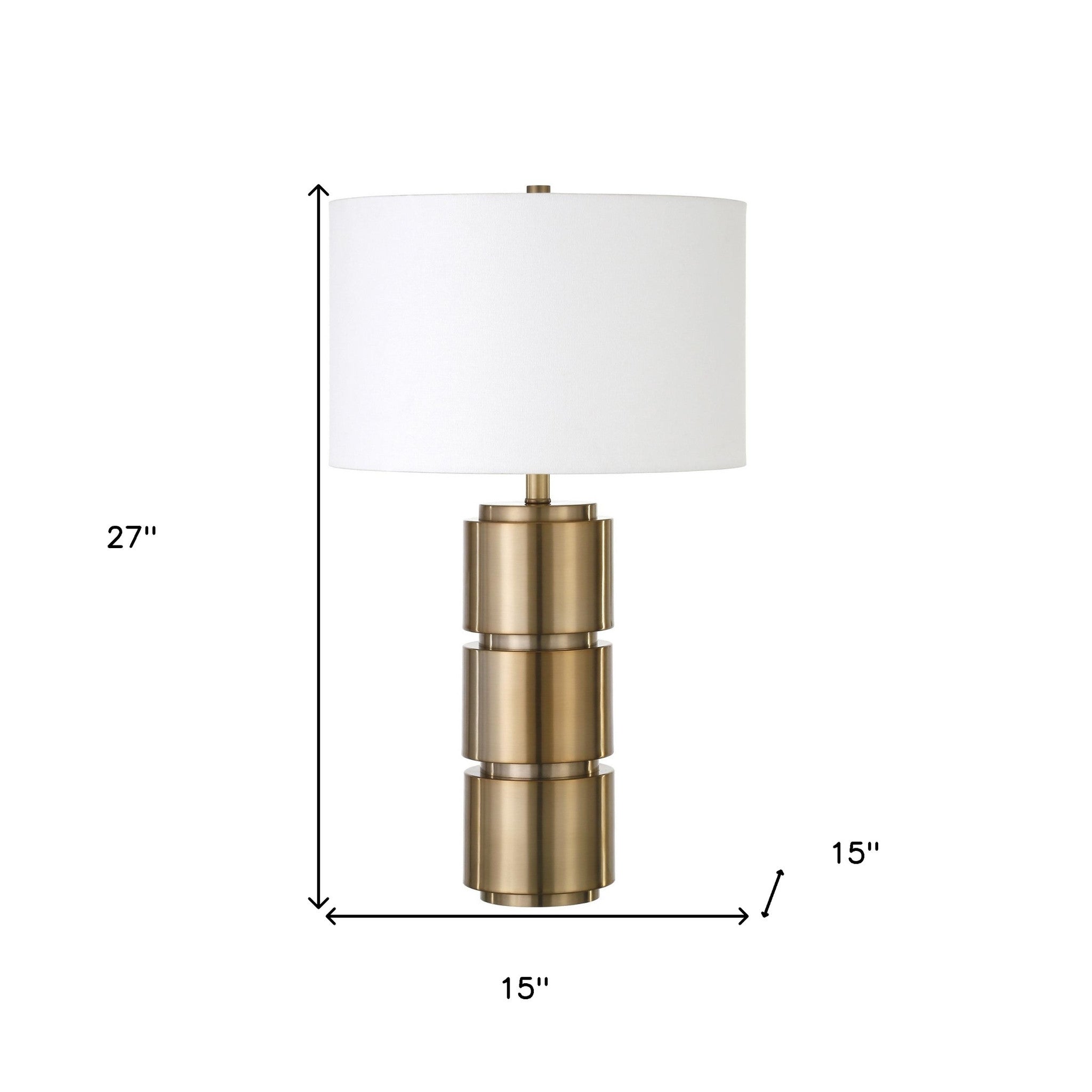 27" Brass Metal Table Lamp With White Drum Shade - Minihomy