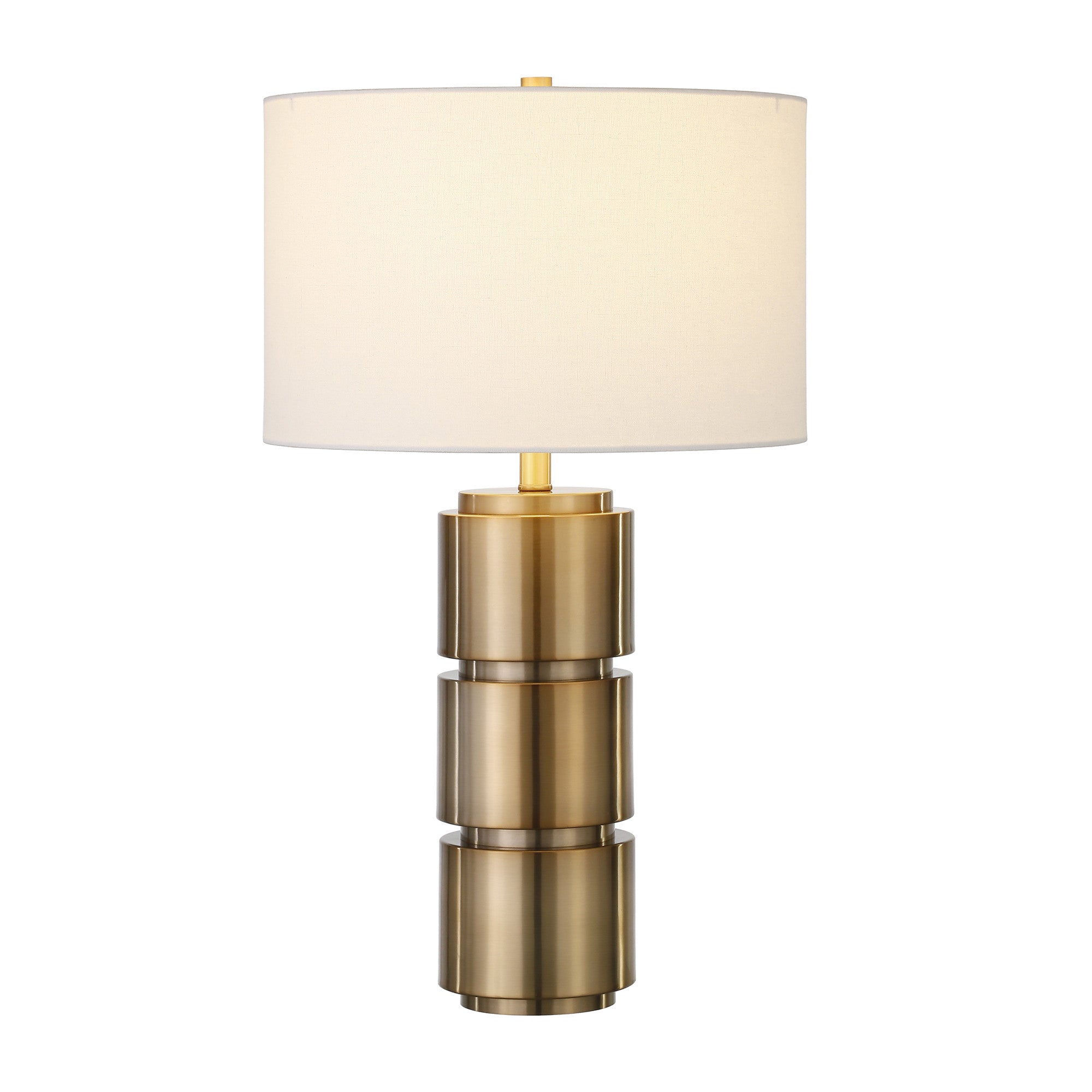 27" Brass Metal Table Lamp With White Drum Shade - Minihomy