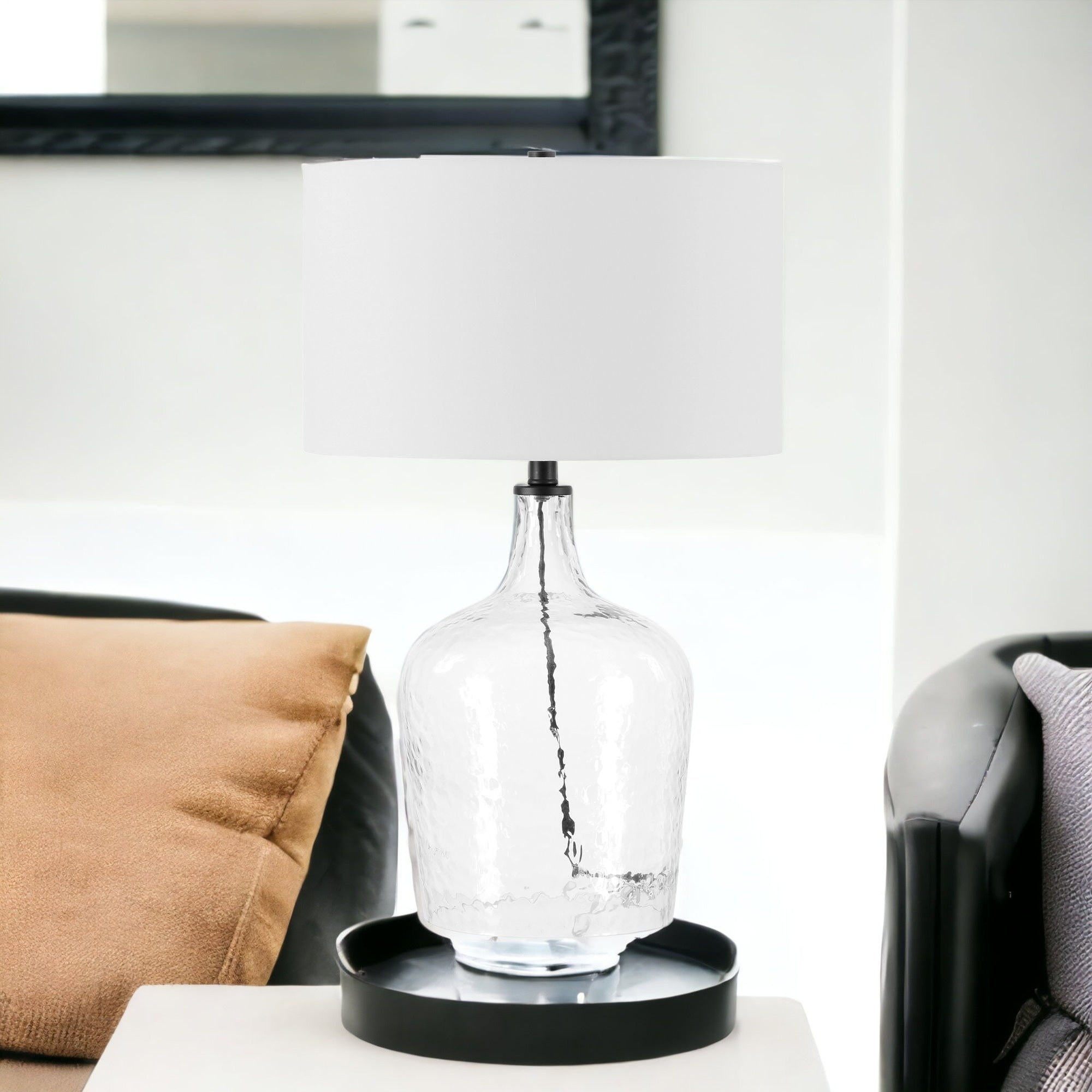 24" Clear Glass Table Lamp With White Drum Shade - Minihomy