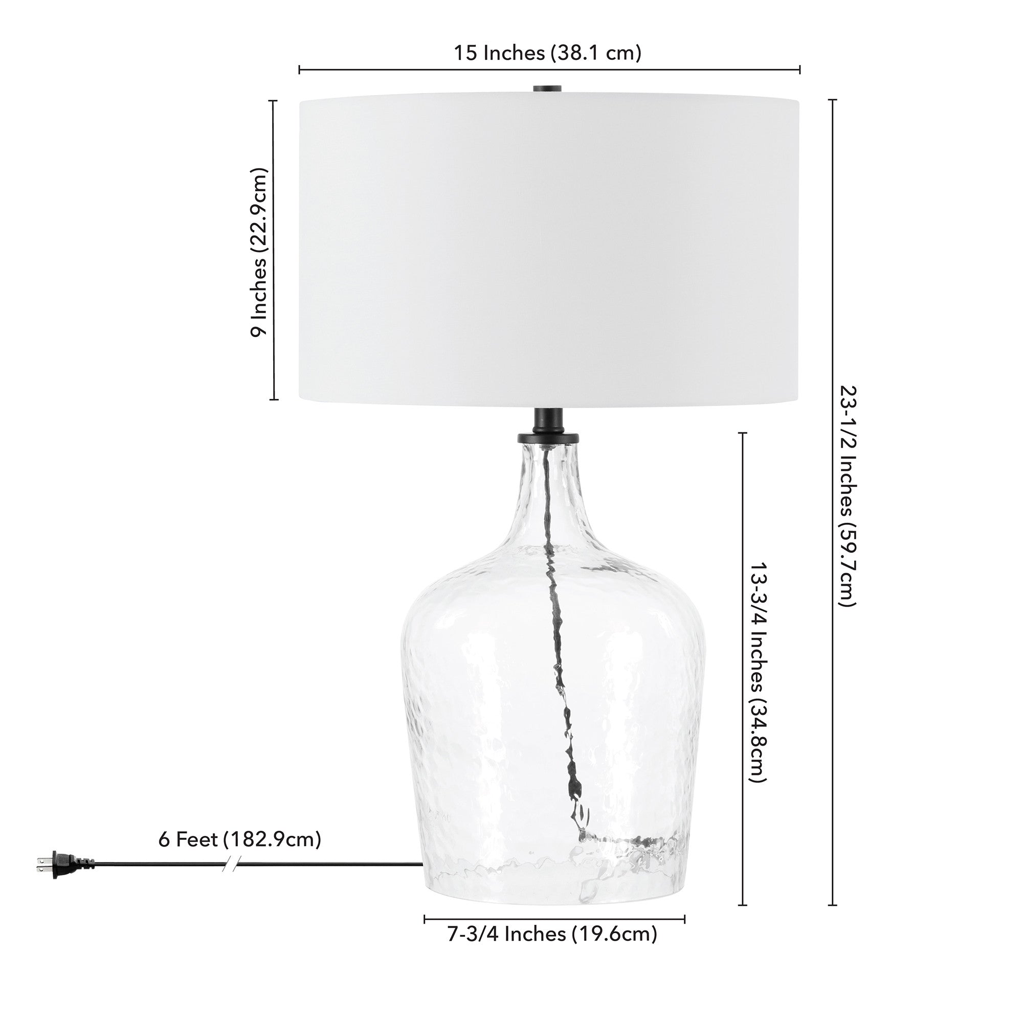 24" Clear Glass Table Lamp With White Drum Shade - Minihomy