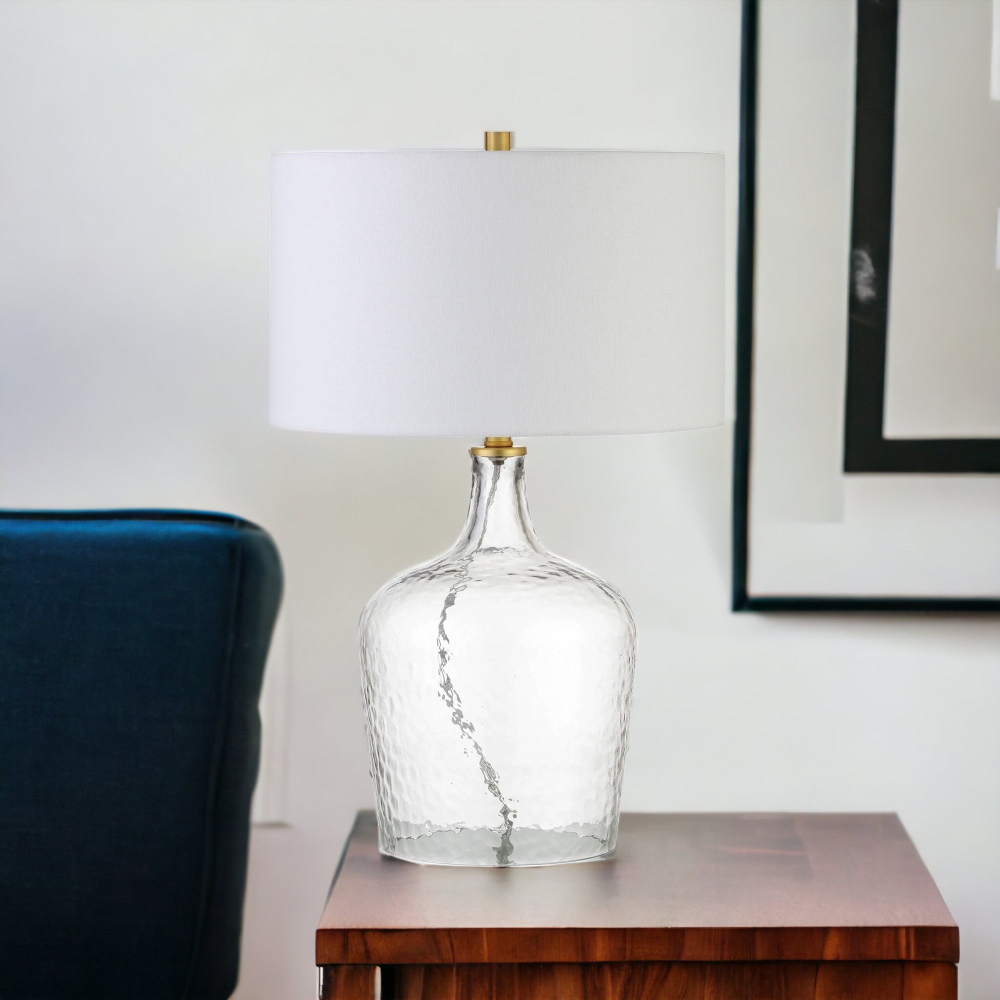 24" Clear Glass Table Lamp With White Drum Shade - Minihomy