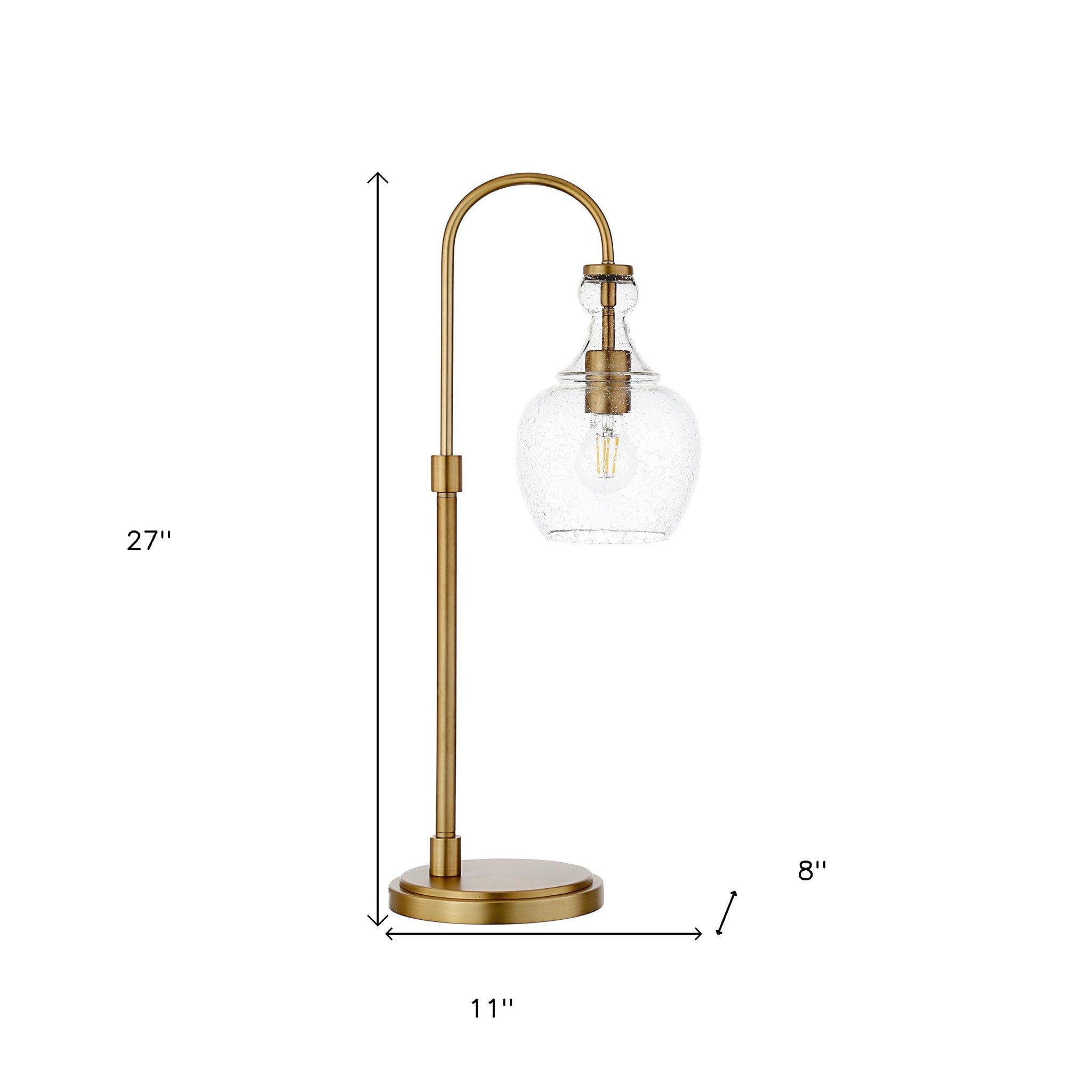 27" Brass Metal Arched Table Lamp With Clear Seeded Dome Shade - Minihomy