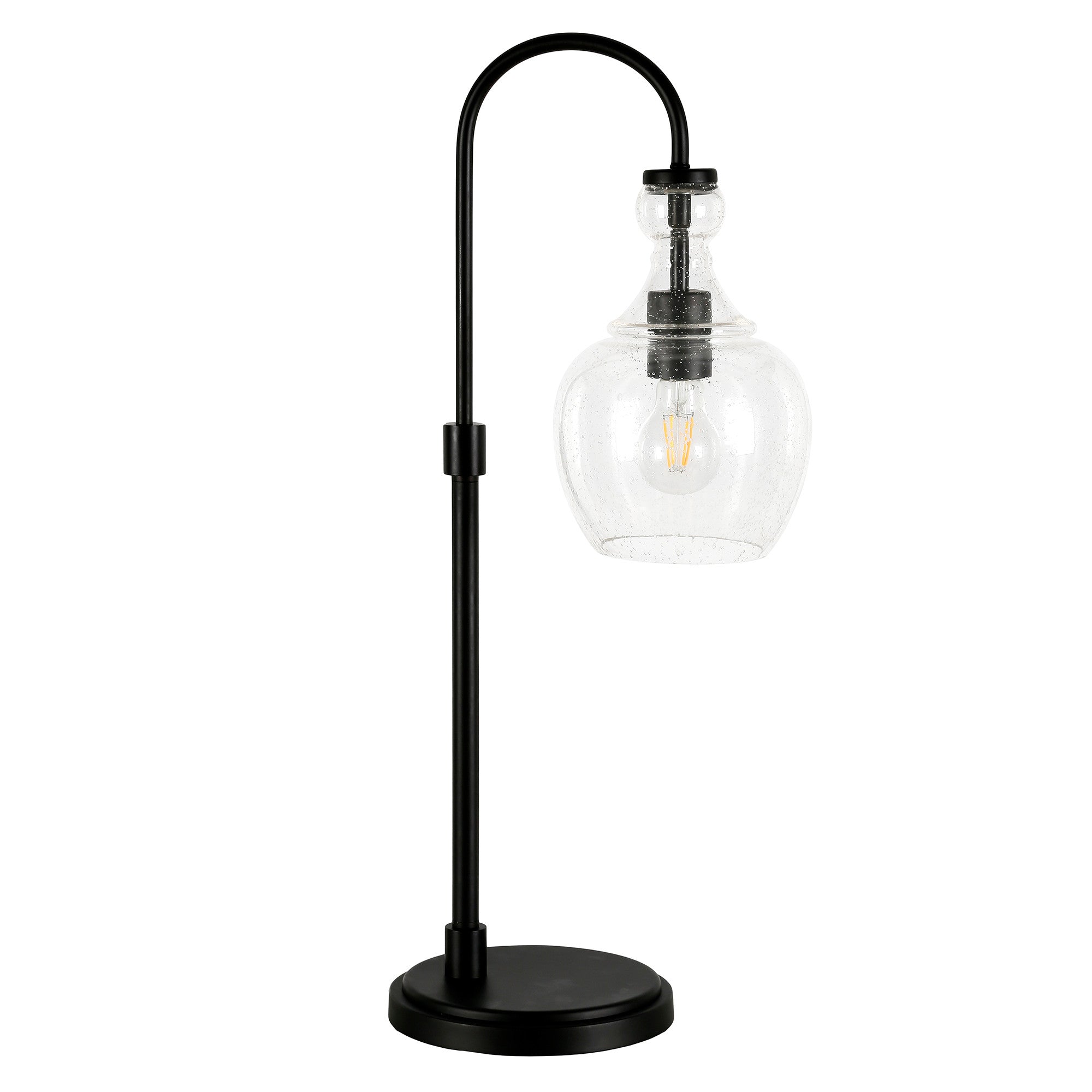 27" Black Metal Arched Table Lamp With Clear Dome Shade - Minihomy