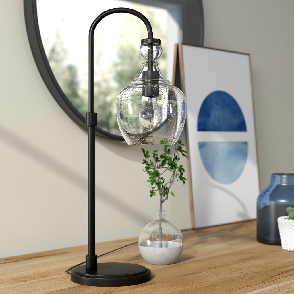 27" Black Metal Arched Table Lamp With Clear Dome Shade - Minihomy