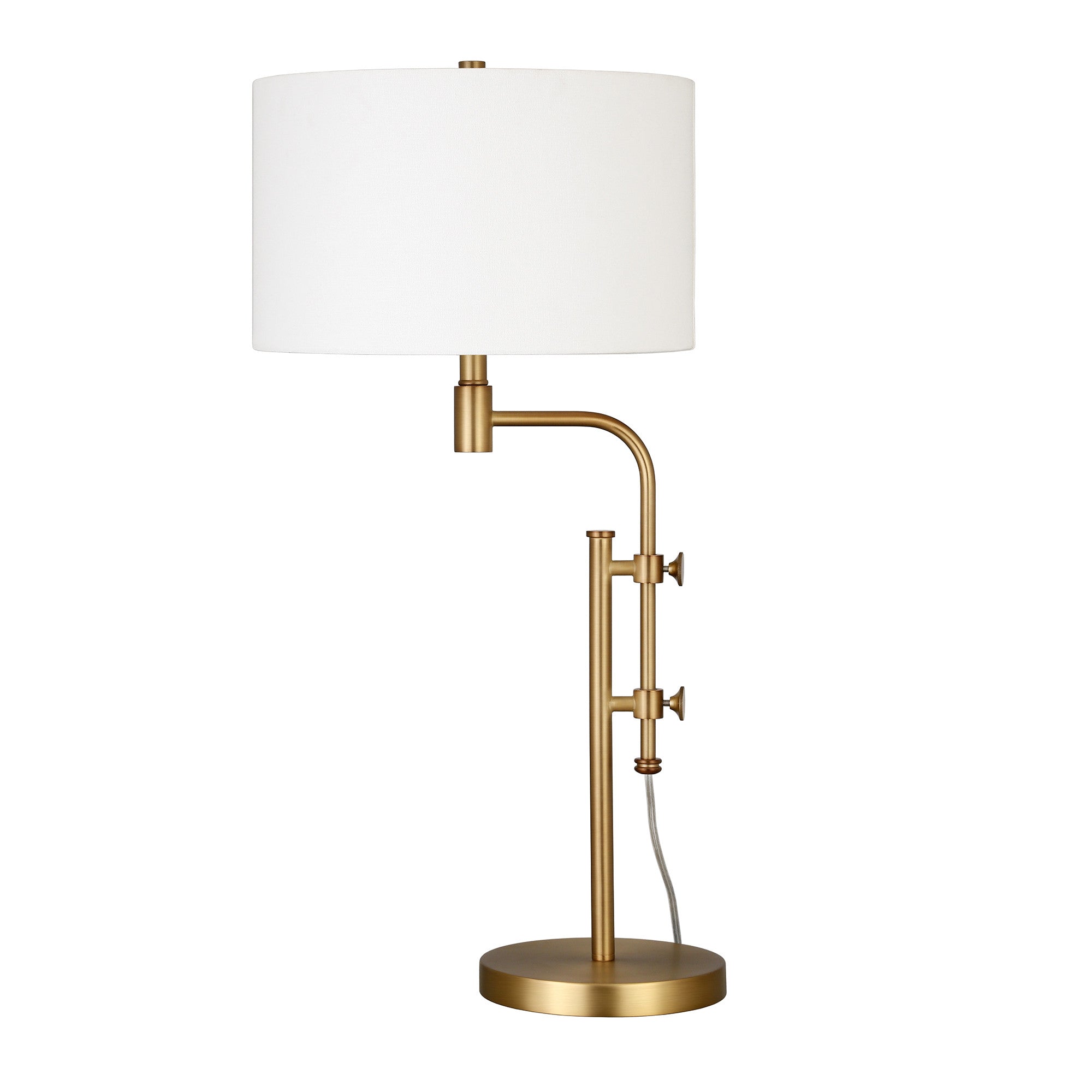 32" Brass Metal Adjustable Table Lamp With White Drum Shade - Minihomy