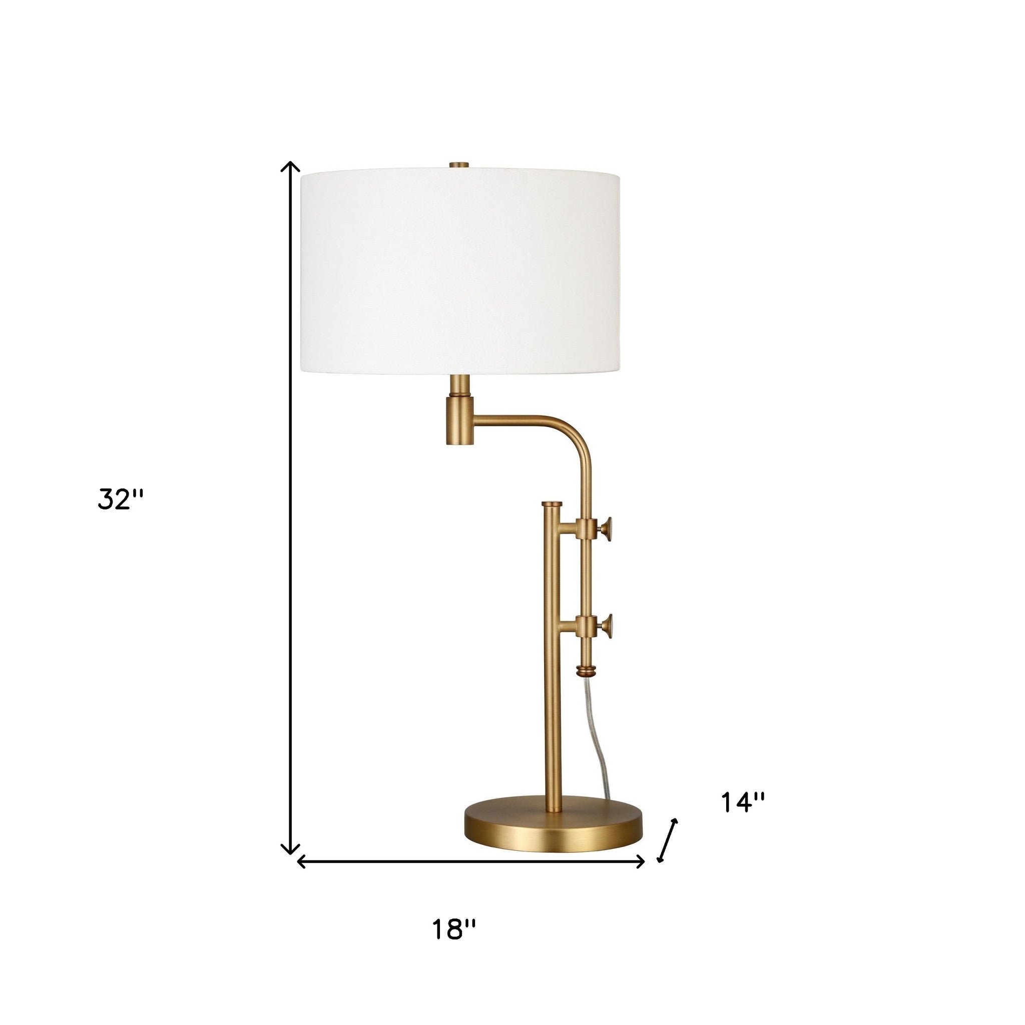 32" Brass Metal Adjustable Table Lamp With White Drum Shade - Minihomy