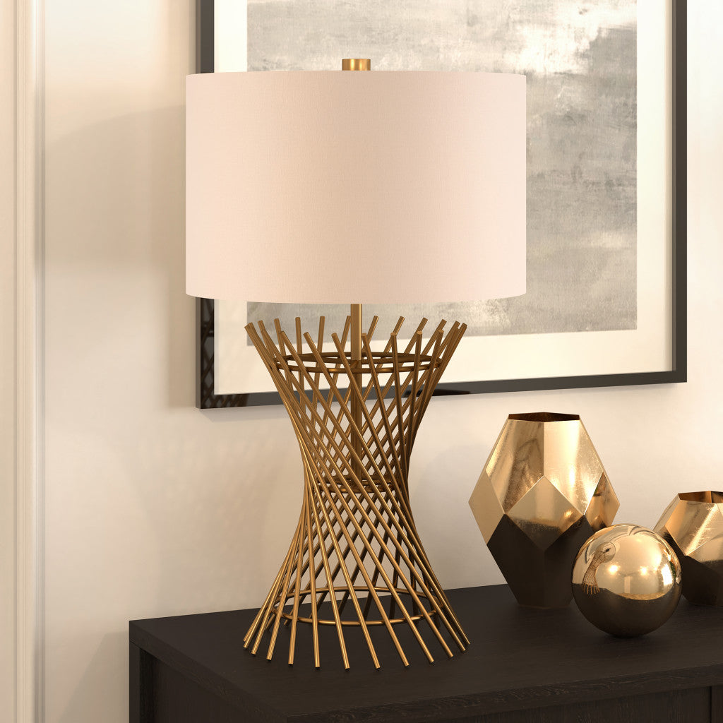 25" Antiqued Brass Metal Adjustable Table Lamp With White Drum Shade - Minihomy