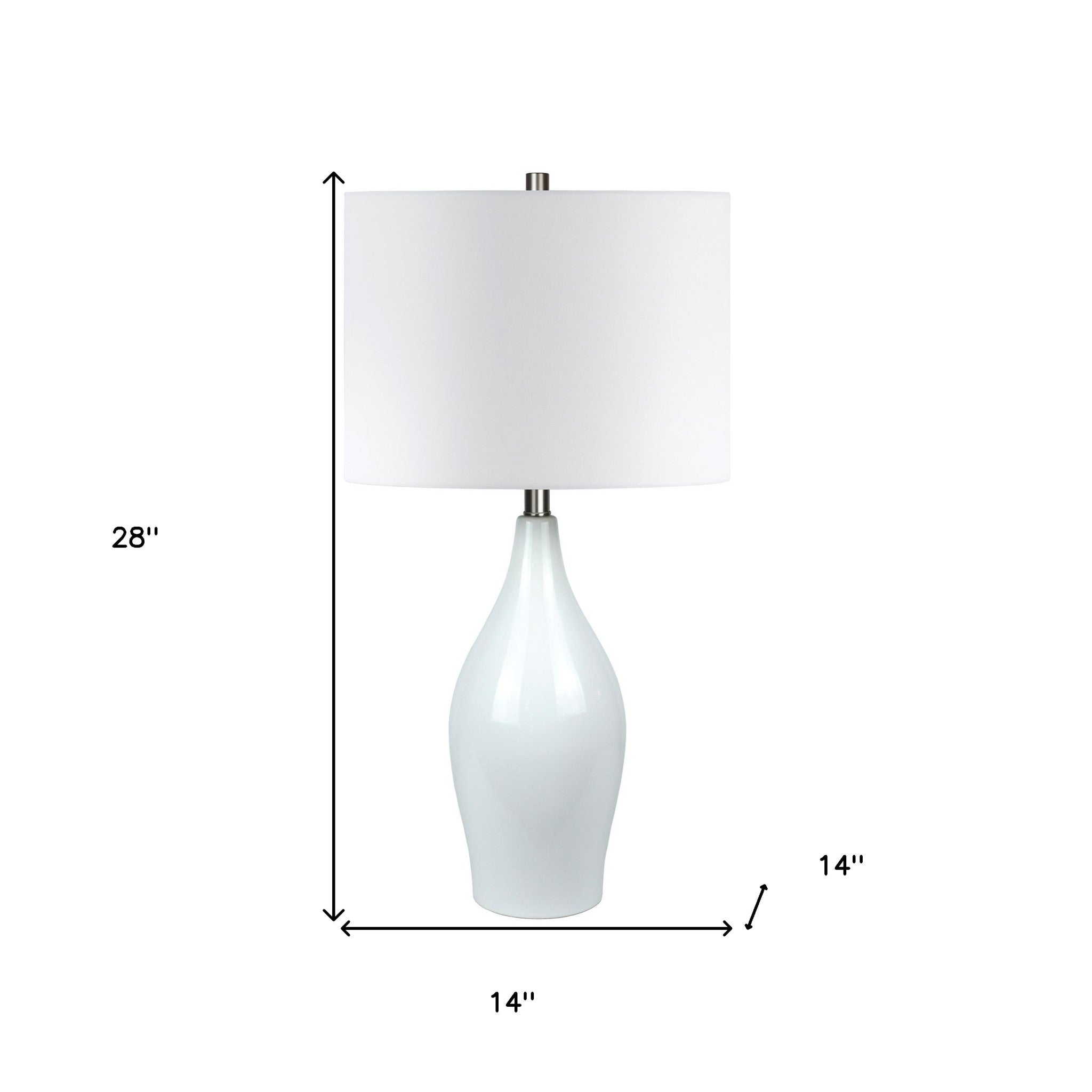 28" White Porcelain Table Lamp With White Drum Shade - Minihomy