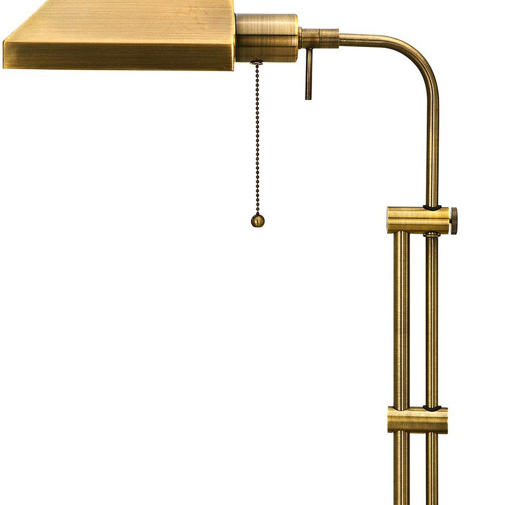 26" Bronze Metal Adjustable Table Lamp With Antiqued Brass Rectangular Shade - Minihomy