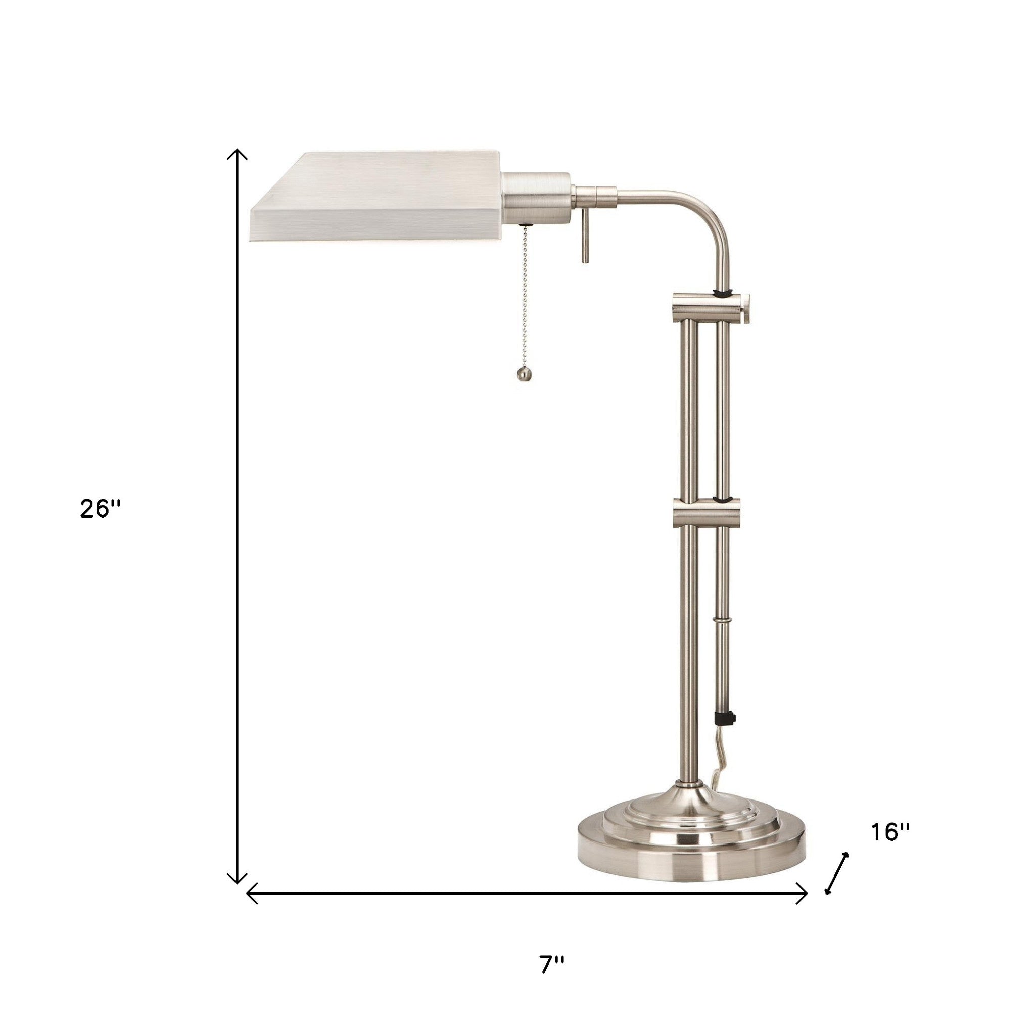 26" Nickel Metal Adjustable Table Lamp With Nickel Rectangular Shade - Minihomy