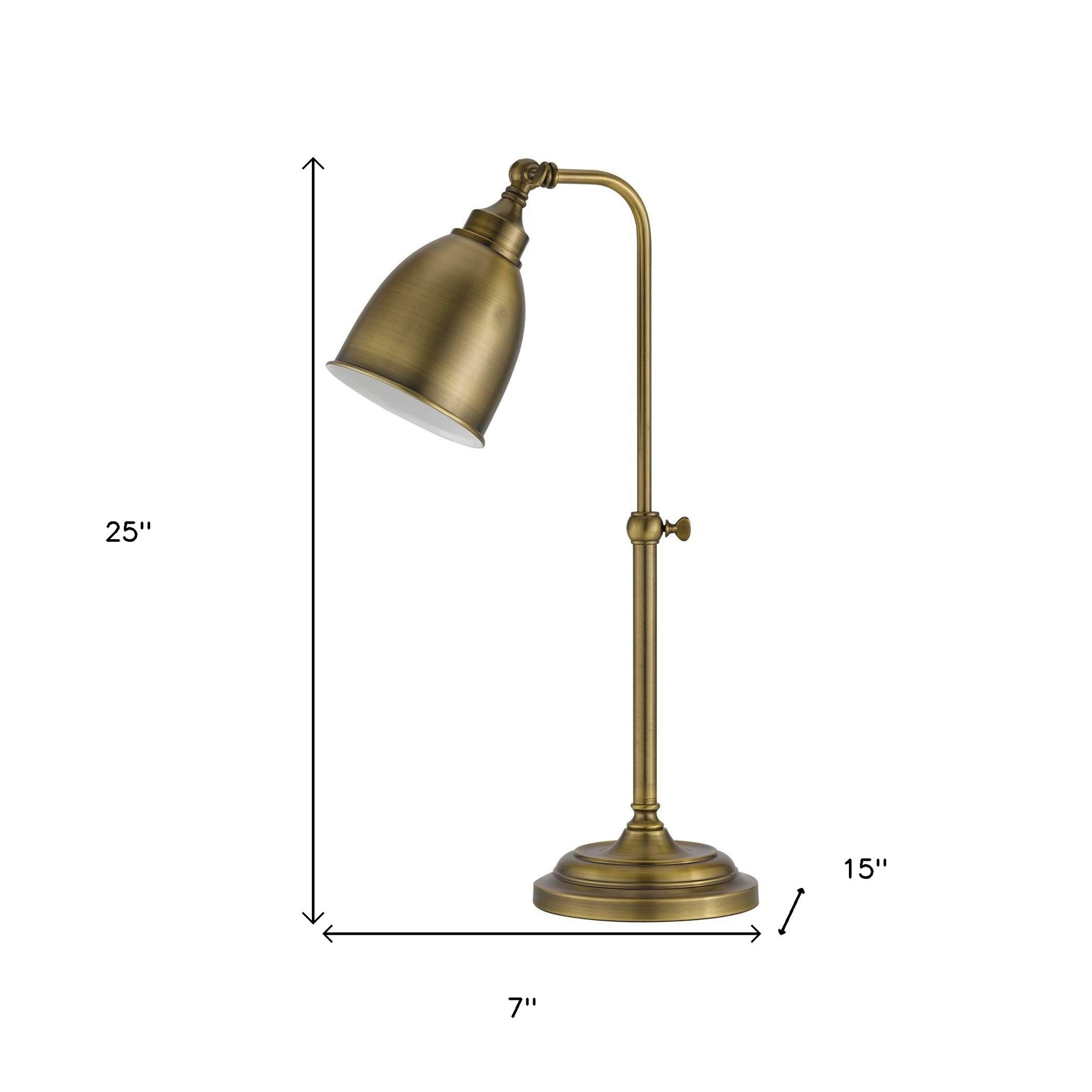 25" Bronze Metal Adjustable Table Lamp With Antiqued Brass Dome Shade - Minihomy