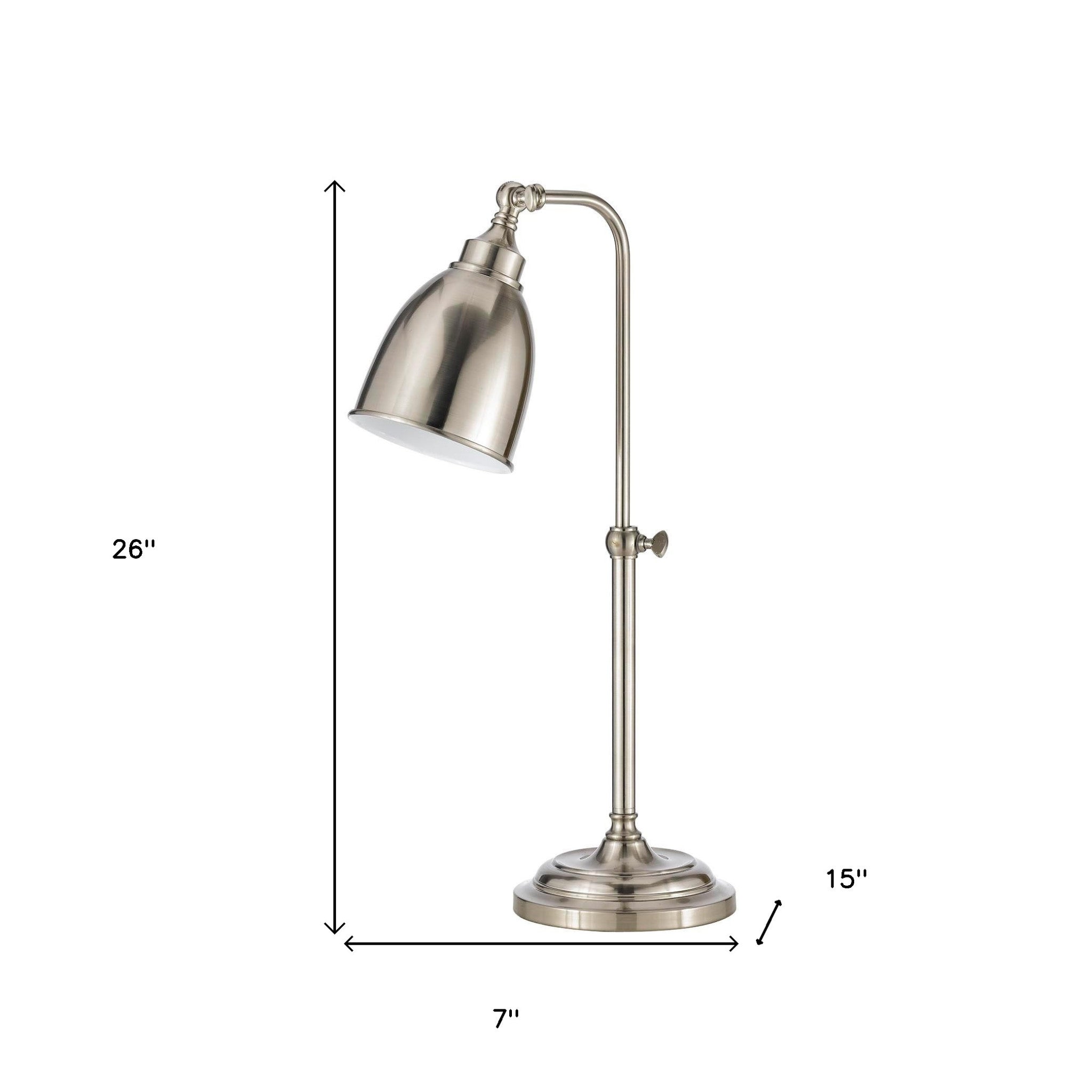 26" Nickel Metal Adjustable Table Lamp With Nickel Dome Shade - Minihomy