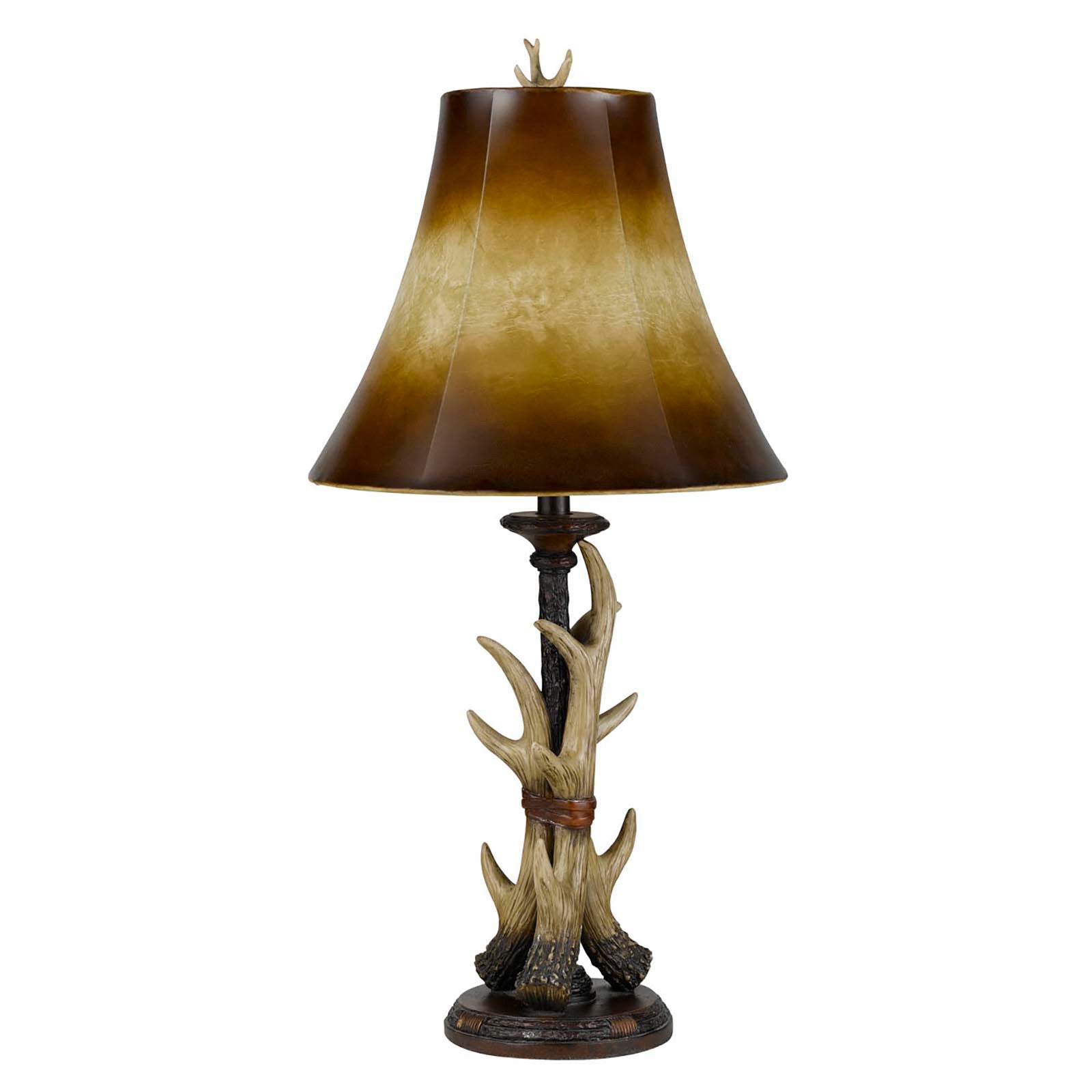 30" Brown Antlers Table Lamp With Two Tone Brown Bell Shade - Minihomy