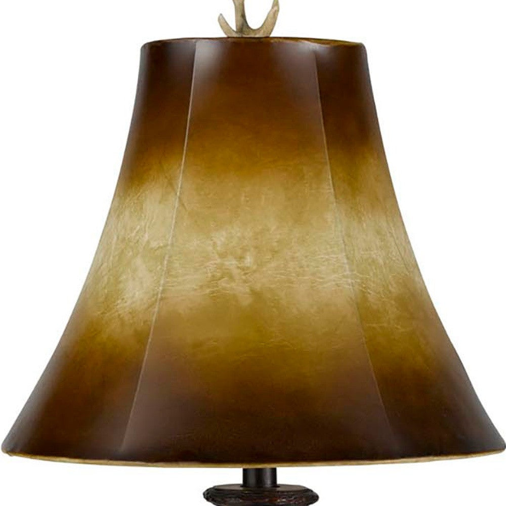 30" Brown Antlers Table Lamp With Two Tone Brown Bell Shade - Minihomy