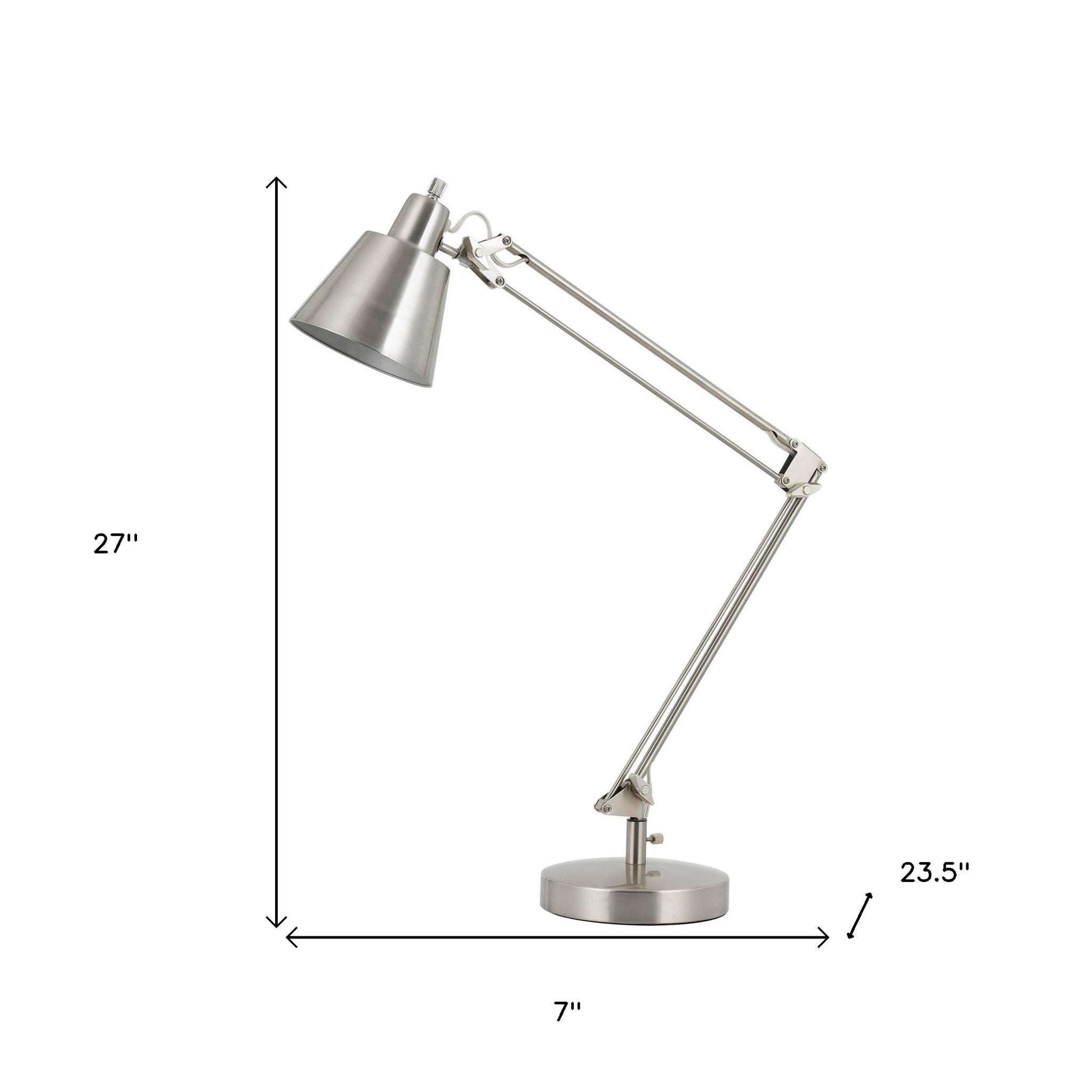 27" Nickel Metal Desk Table Lamp With Nickel Cone Shade - Minihomy