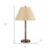 24" Rustic Bronze and Oak Metal Table Lamp With Brown Empire Shade - Minihomy