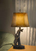 31" Bronze Bears After the Honey Table Lamp With Brown Faux Leather Shade - Minihomy