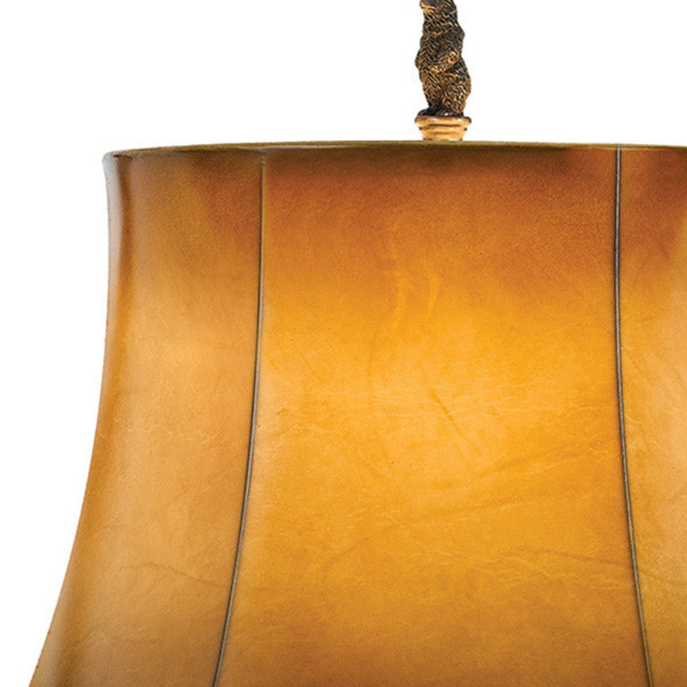 31" Bronze Bears After the Honey Table Lamp With Brown Faux Leather Shade - Minihomy