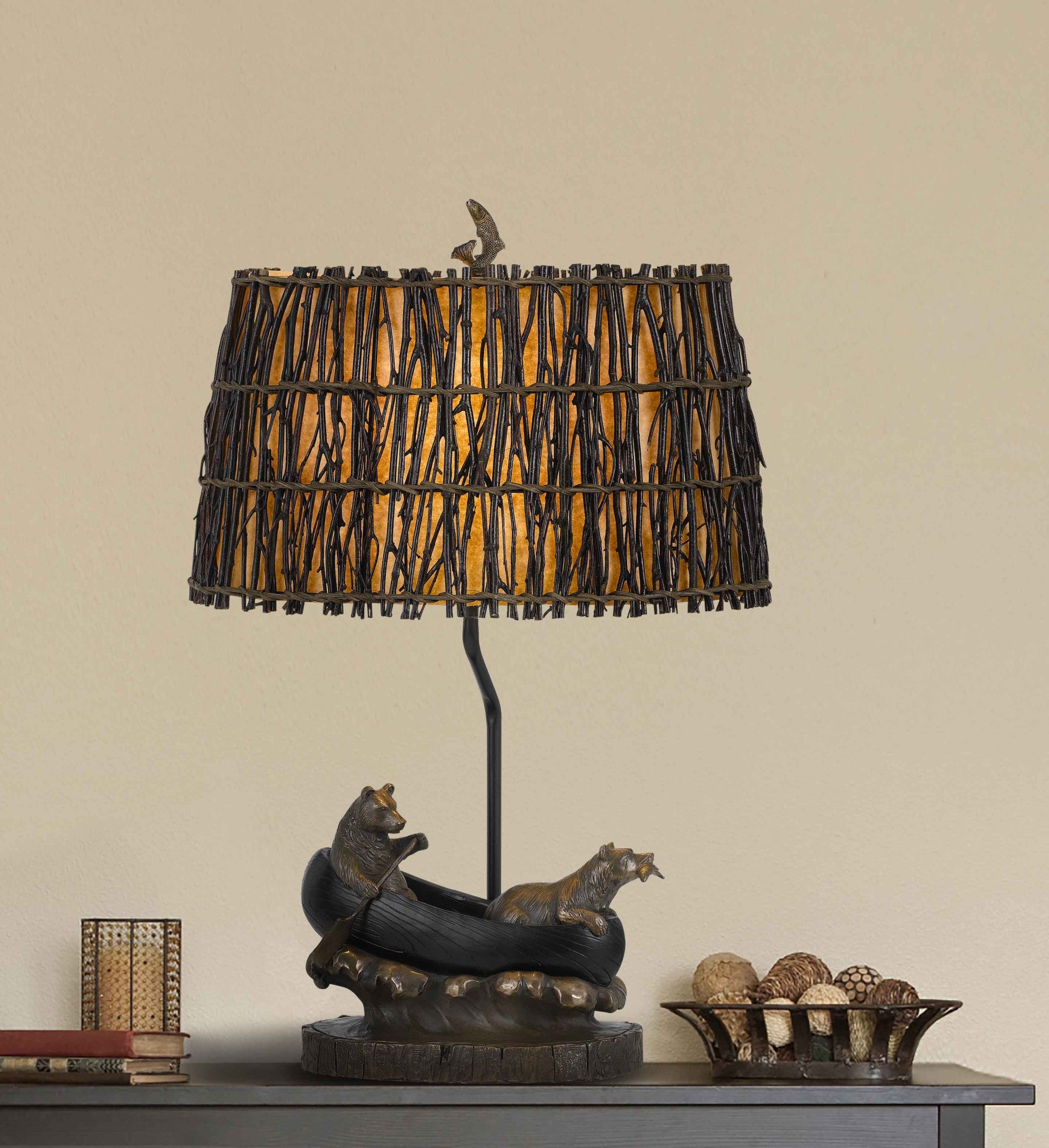 27" Bronze Bears in the Boat Table Lamp With Brown Novelty Shade - Minihomy