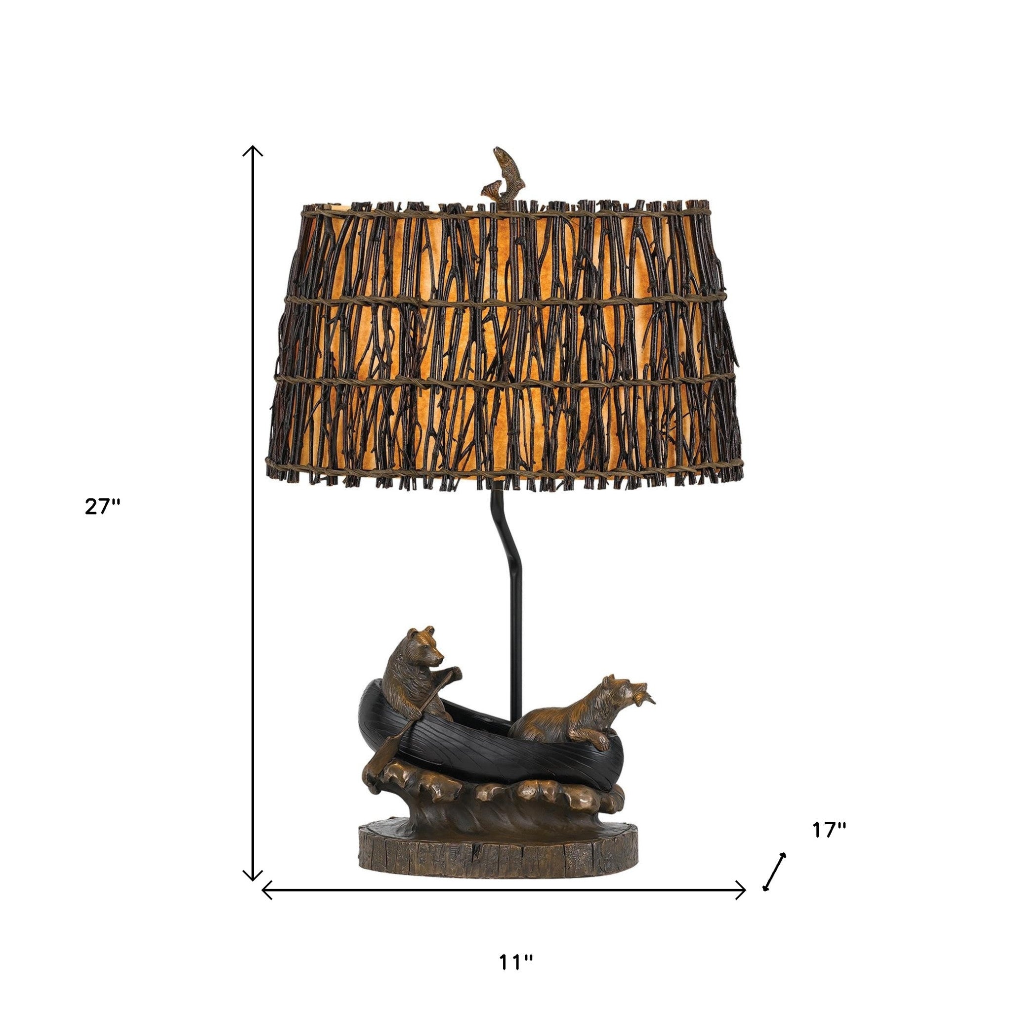 27" Bronze Bears in the Boat Table Lamp With Brown Novelty Shade - Minihomy