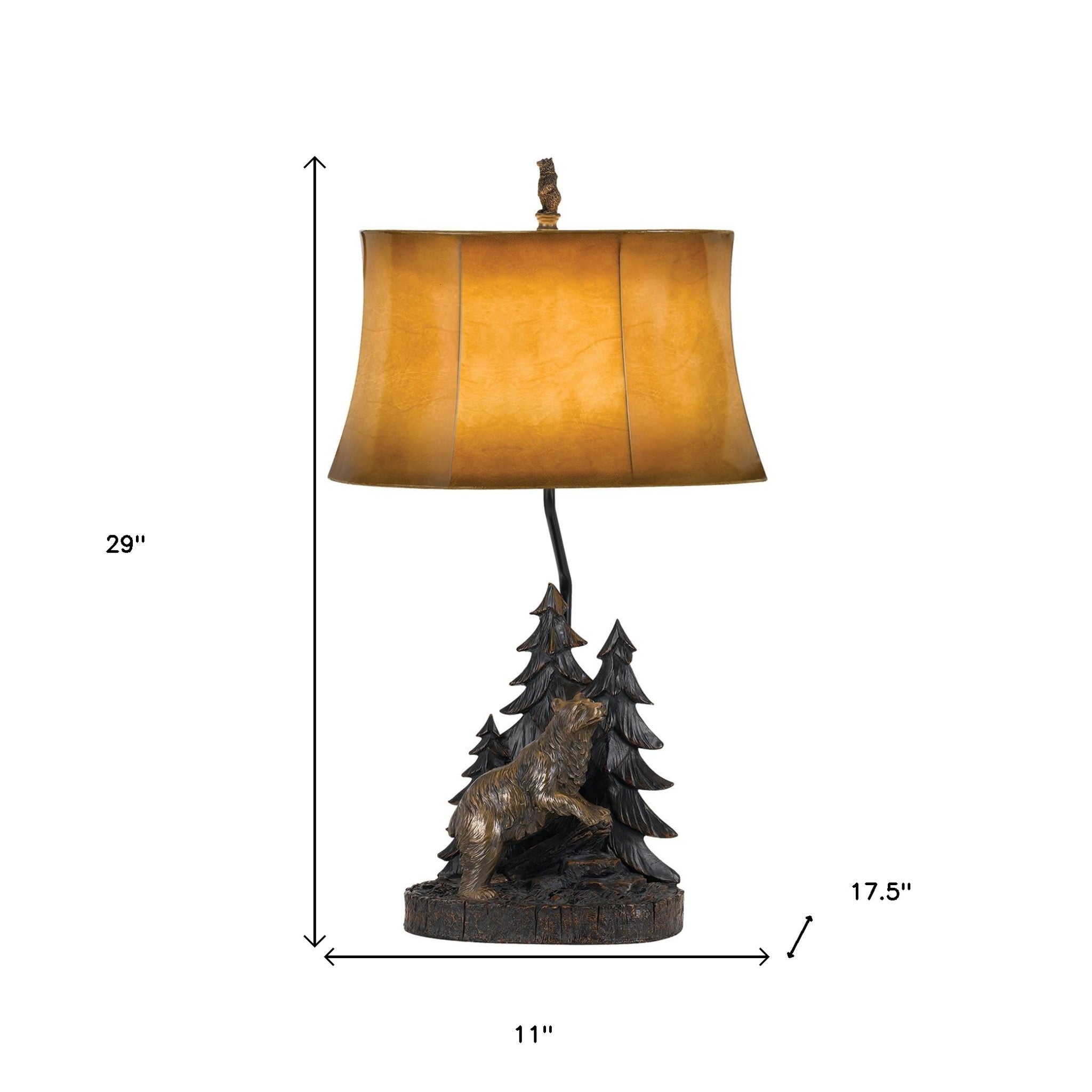 29" Bronze Bear in the Woods Table Lamp With Brown Bell Shade - Minihomy