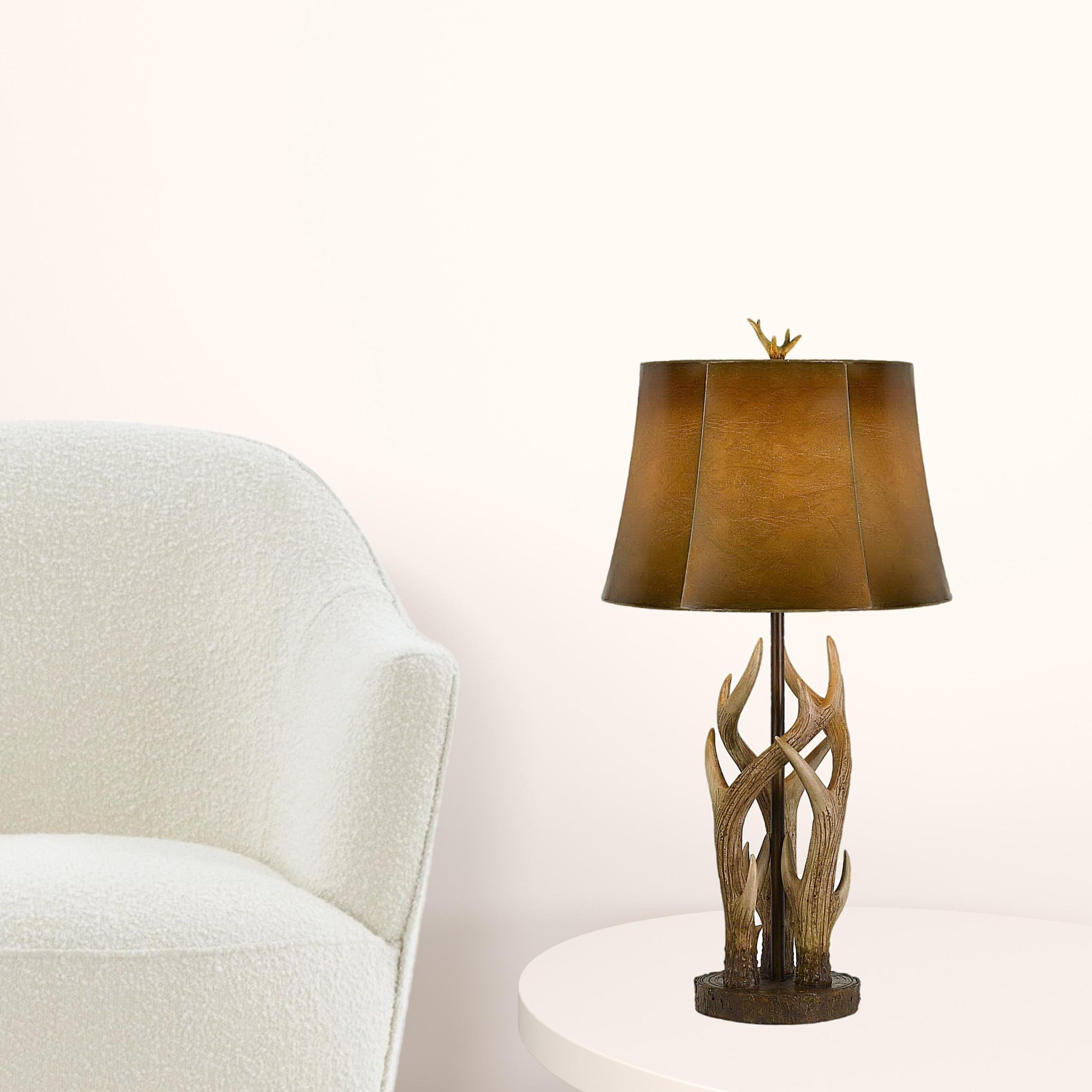 33" Brown Table Lamp With Brown Drum Shade - Minihomy