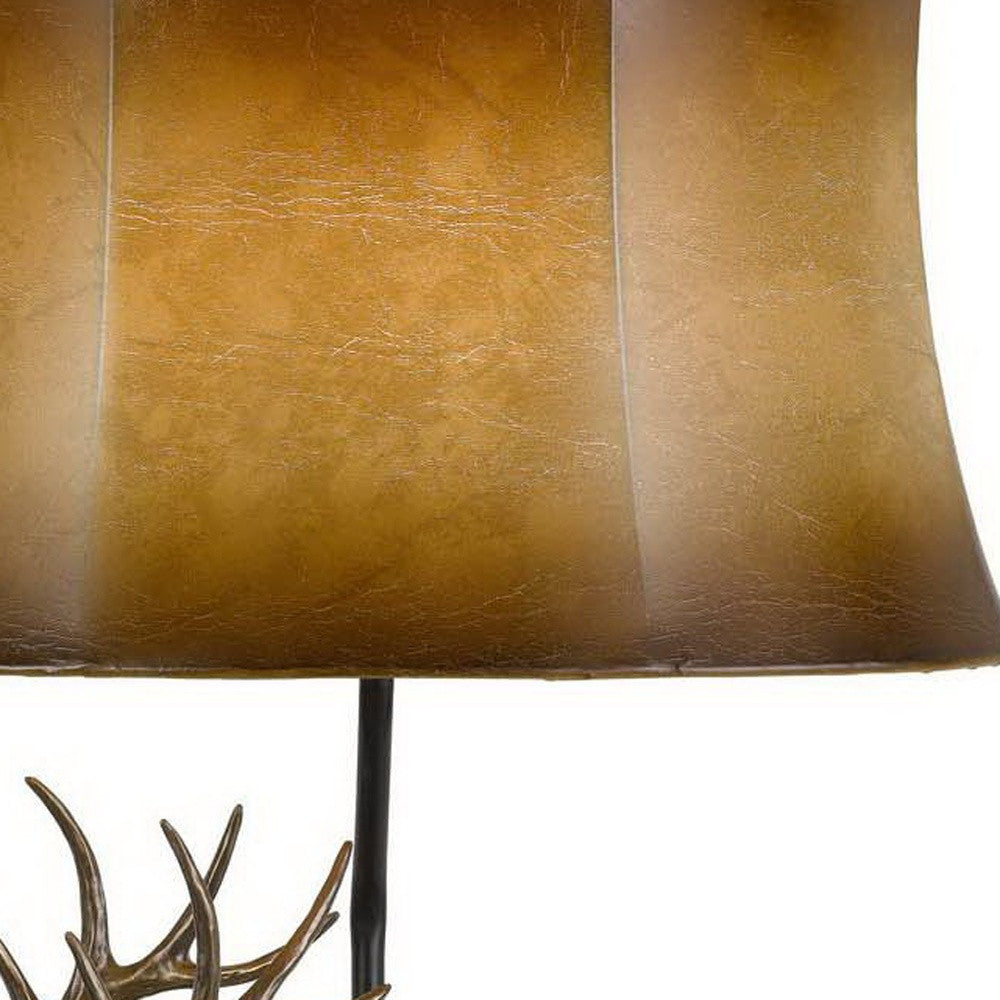 31" Bronze Table Lamp With Brown Bell Shade - Minihomy