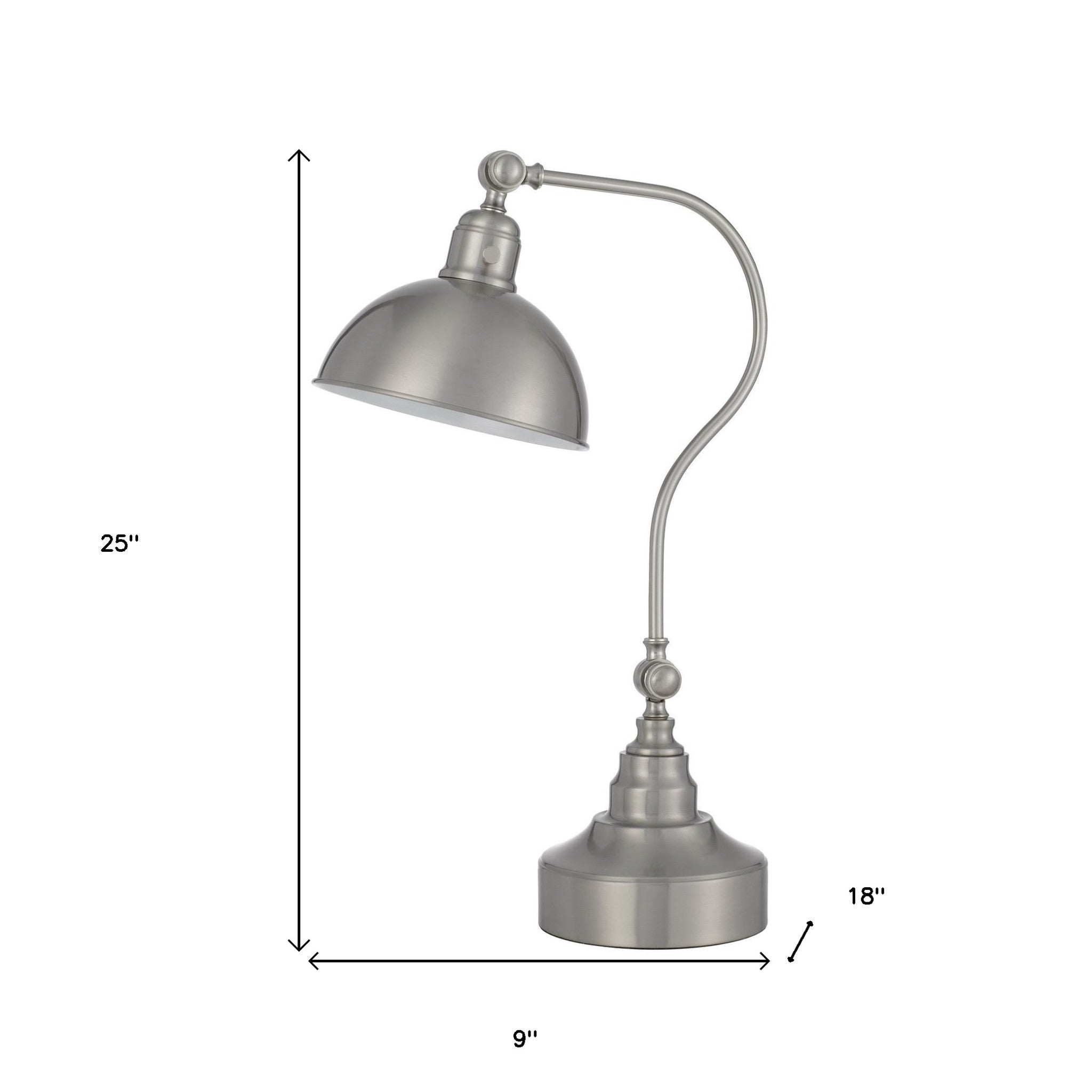 25" Nickel Metal Desk Table Lamp With Nickel Dome Shade - Minihomy