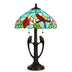 22" Bronze Two Light Tiffany Table Lamp With Aqua and Red Floral Shade - Minihomy