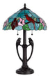 22" Bronze Two Light Tiffany Table Lamp With Aqua and Red Floral Shade - Minihomy