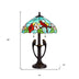 22" Bronze Two Light Tiffany Table Lamp With Aqua and Red Floral Shade - Minihomy