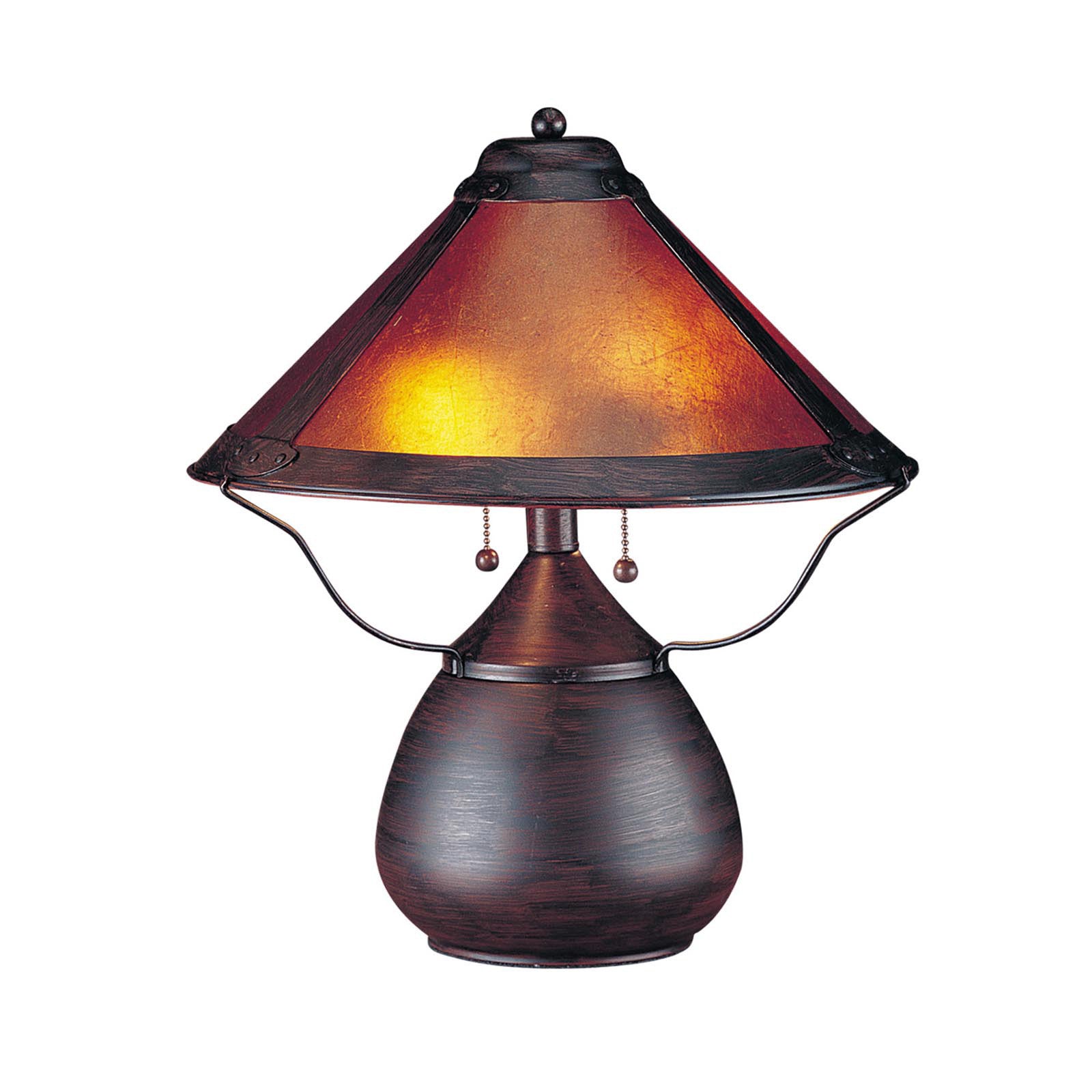 17" Rust Metal Two Light Table Lamp With Amber Empire Shade - Minihomy