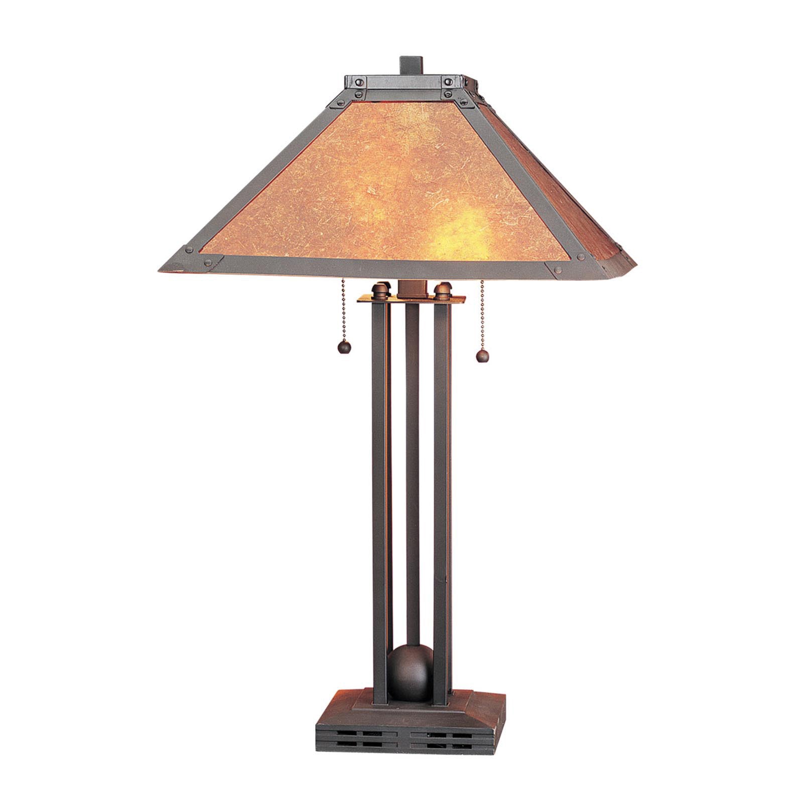 25" Rust Metal Two Light Table Lamp With Amber Square Shade - Minihomy