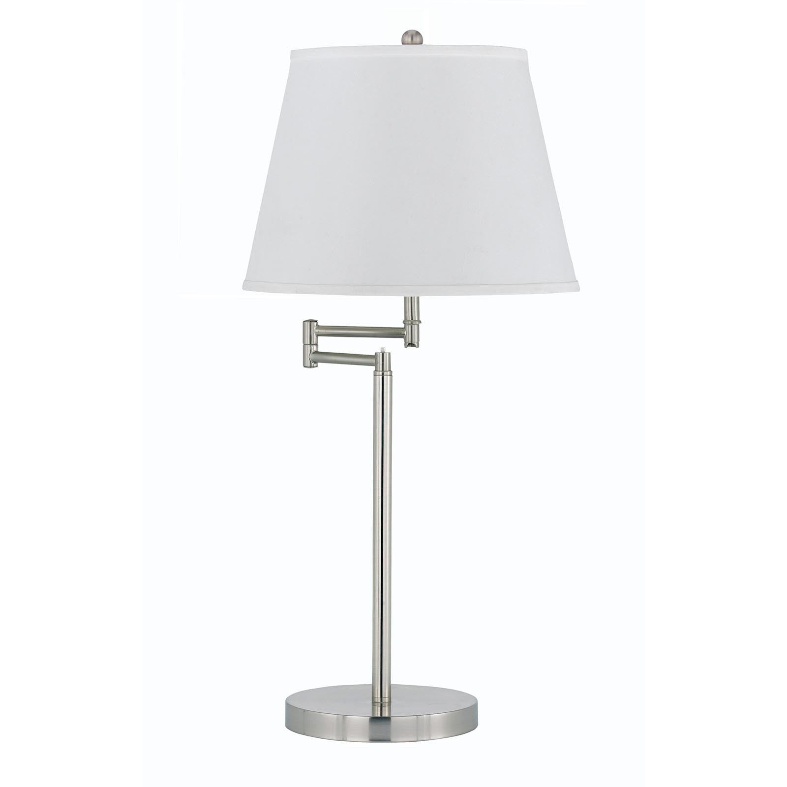 28" Nickel Metal Table Lamp With Off White Empire Shade - Minihomy