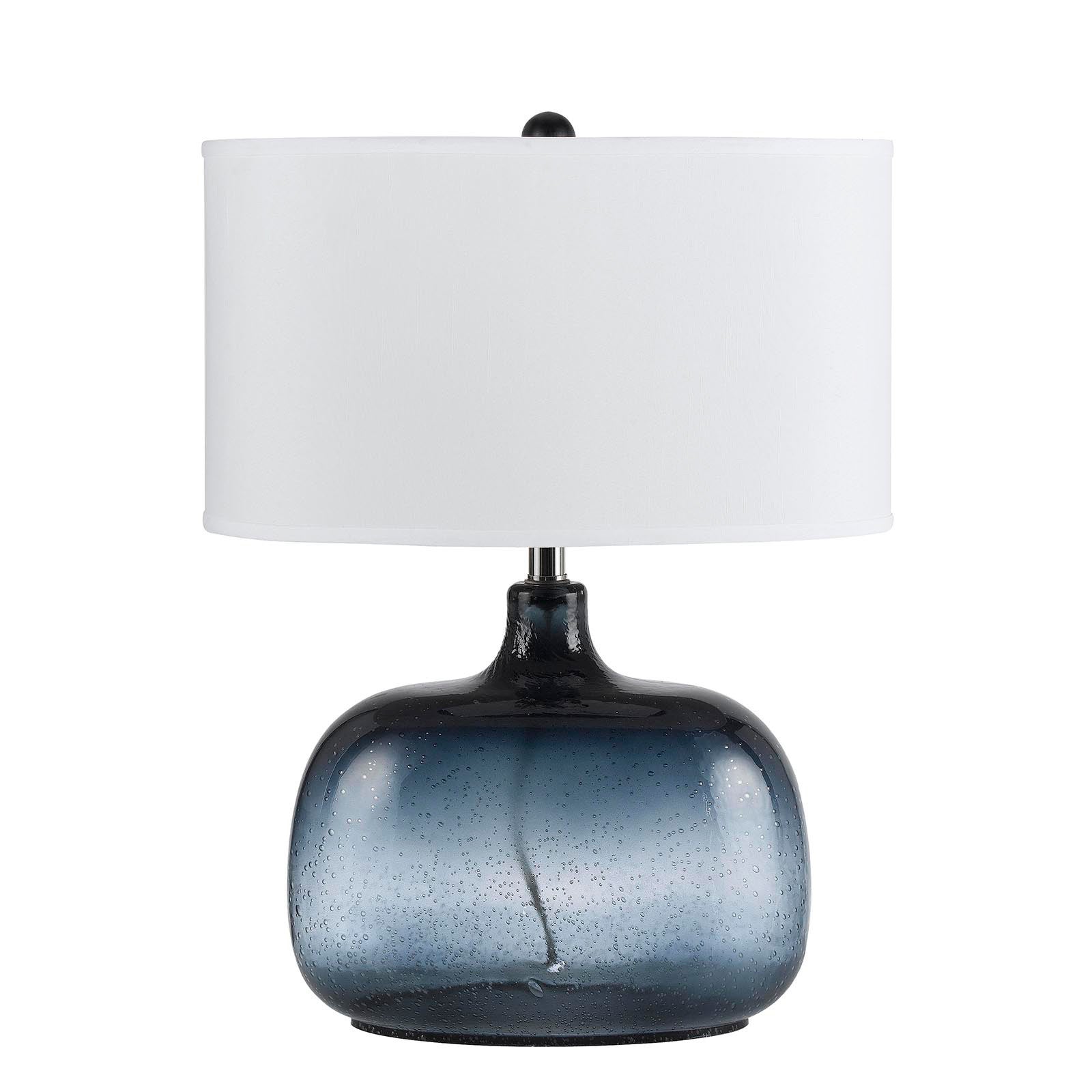 24" Dark Blue Glass Table Lamp With White Novelty Shade - Minihomy