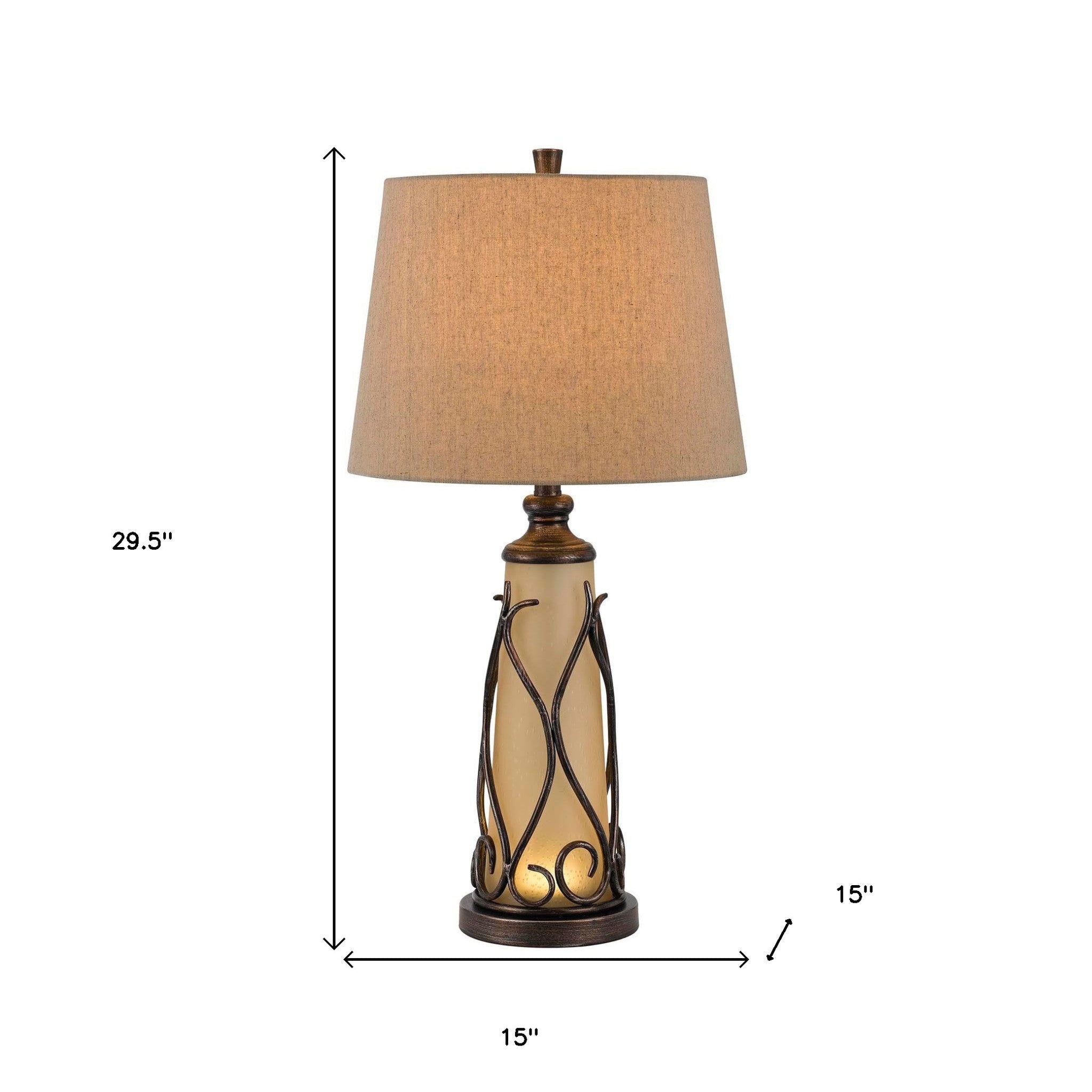 30" Brown Metal Two Light Table Lamp With Brown Empire Shade - Minihomy