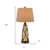 30" Brown Metal Two Light Table Lamp With Brown Empire Shade - Minihomy