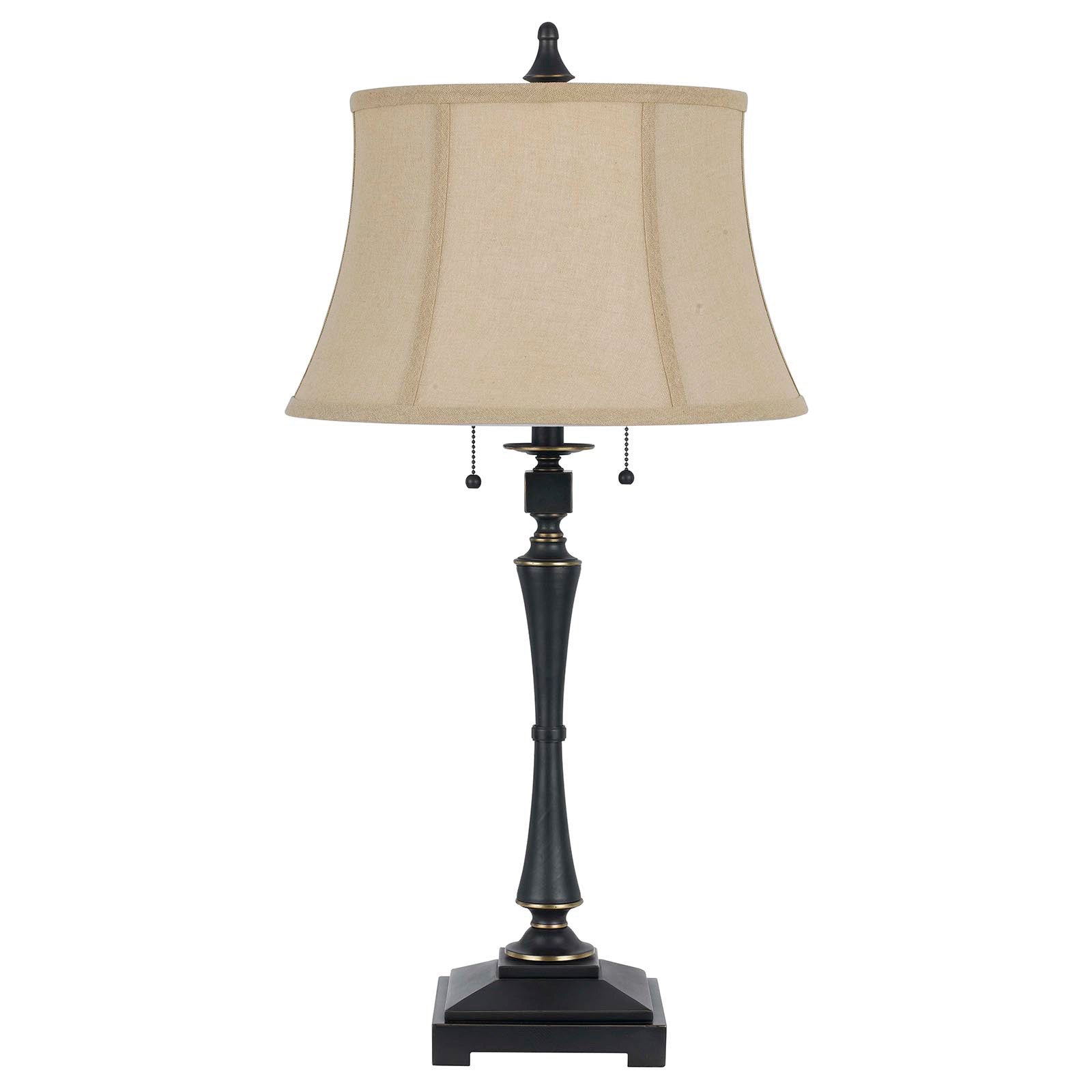 31" Bronze Metal Two Light Table Lamp With Beige Empire Shade - Minihomy