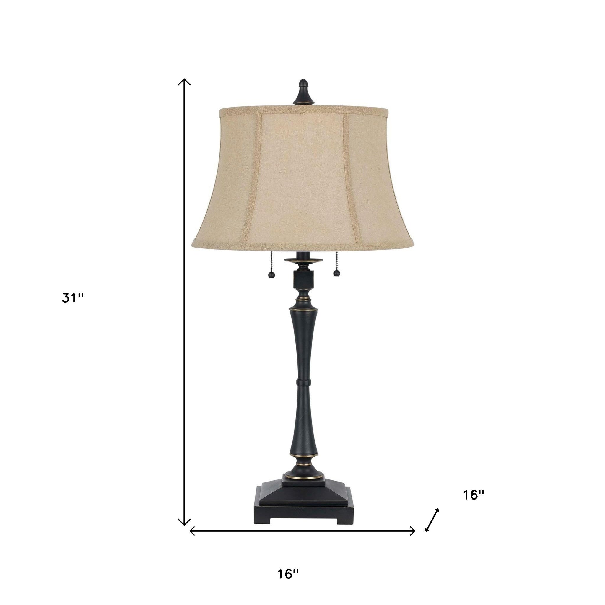 31" Bronze Metal Two Light Table Lamp With Beige Empire Shade - Minihomy