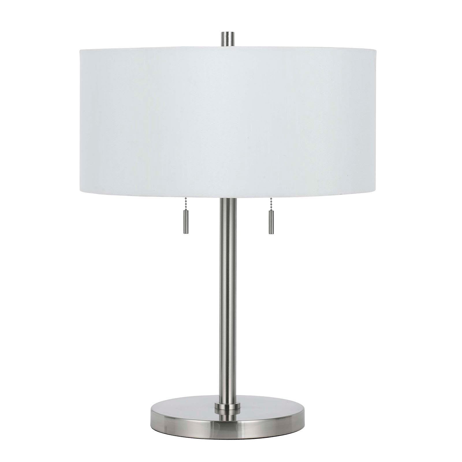 24" Nickel Metal Two Light Table Lamp With White Empire Shade - Minihomy