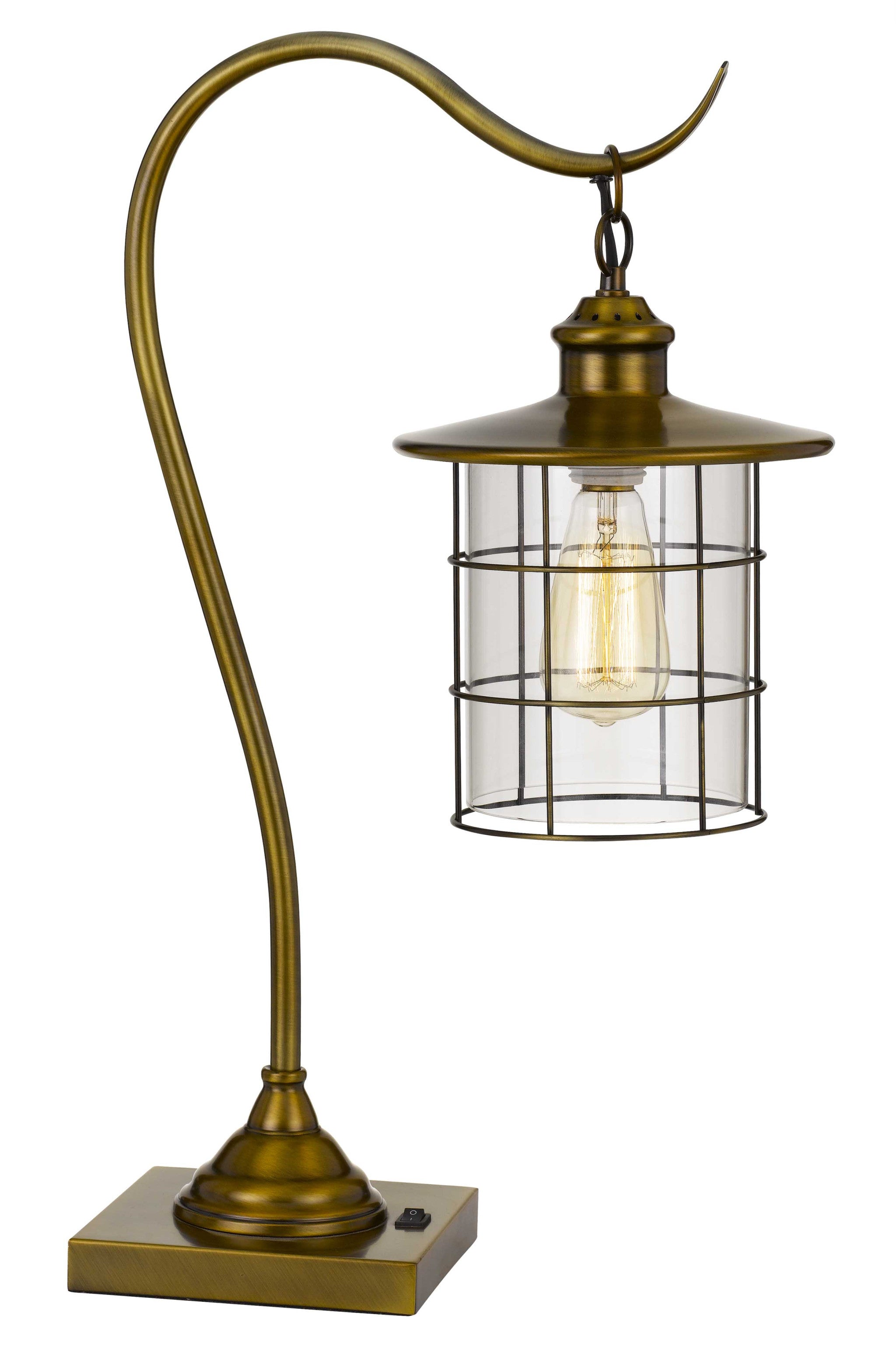 25" Antiqued Brass Metal Desk Table Lamp With Antiqued Brass Drum Shade - Minihomy