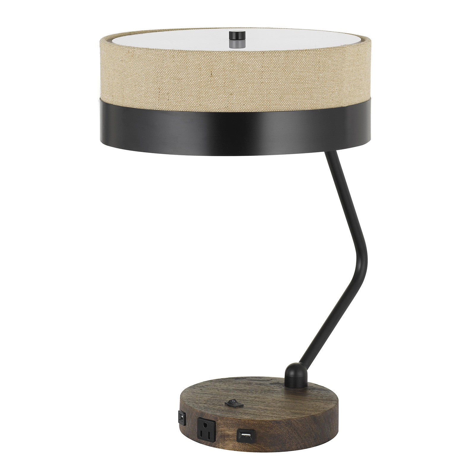 20" Black Metal Two Light Desk Usb Table Lamp With Beige Drum Shade - Minihomy