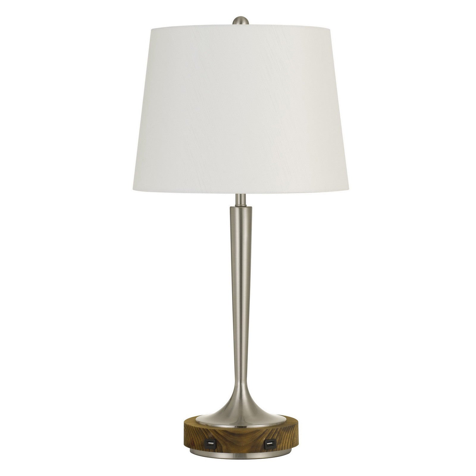 29" Nickel Metal Usb Table Lamp With Off White Empire Shade - Minihomy