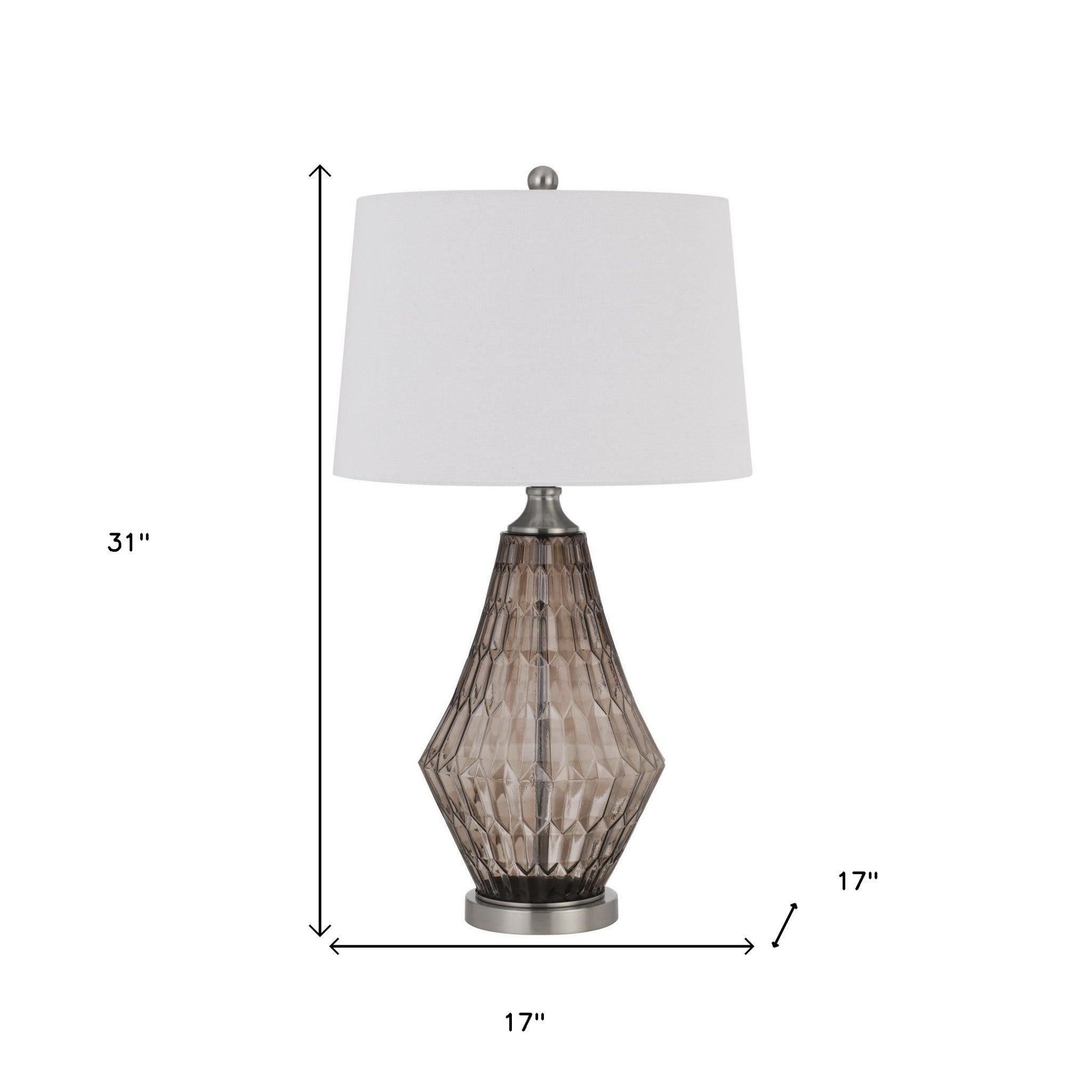 31" Gray Metal Table Lamp With Off White Empire Shade - Minihomy