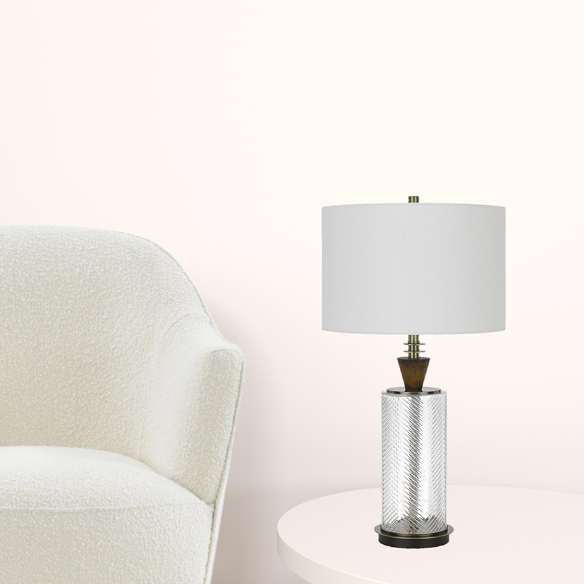 30" Clear Metal Table Lamp With White Empire Shade - Minihomy